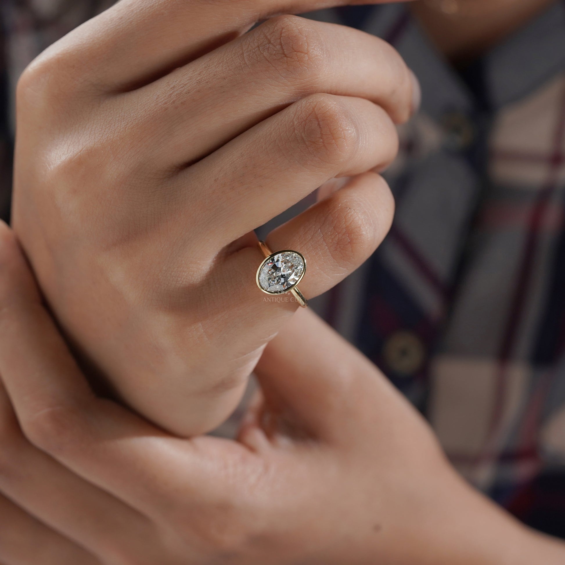 Oval 2.00ct Lab Grown Diamond Bezel Set Engagement Ring in Yellow Gold | IGI Certified