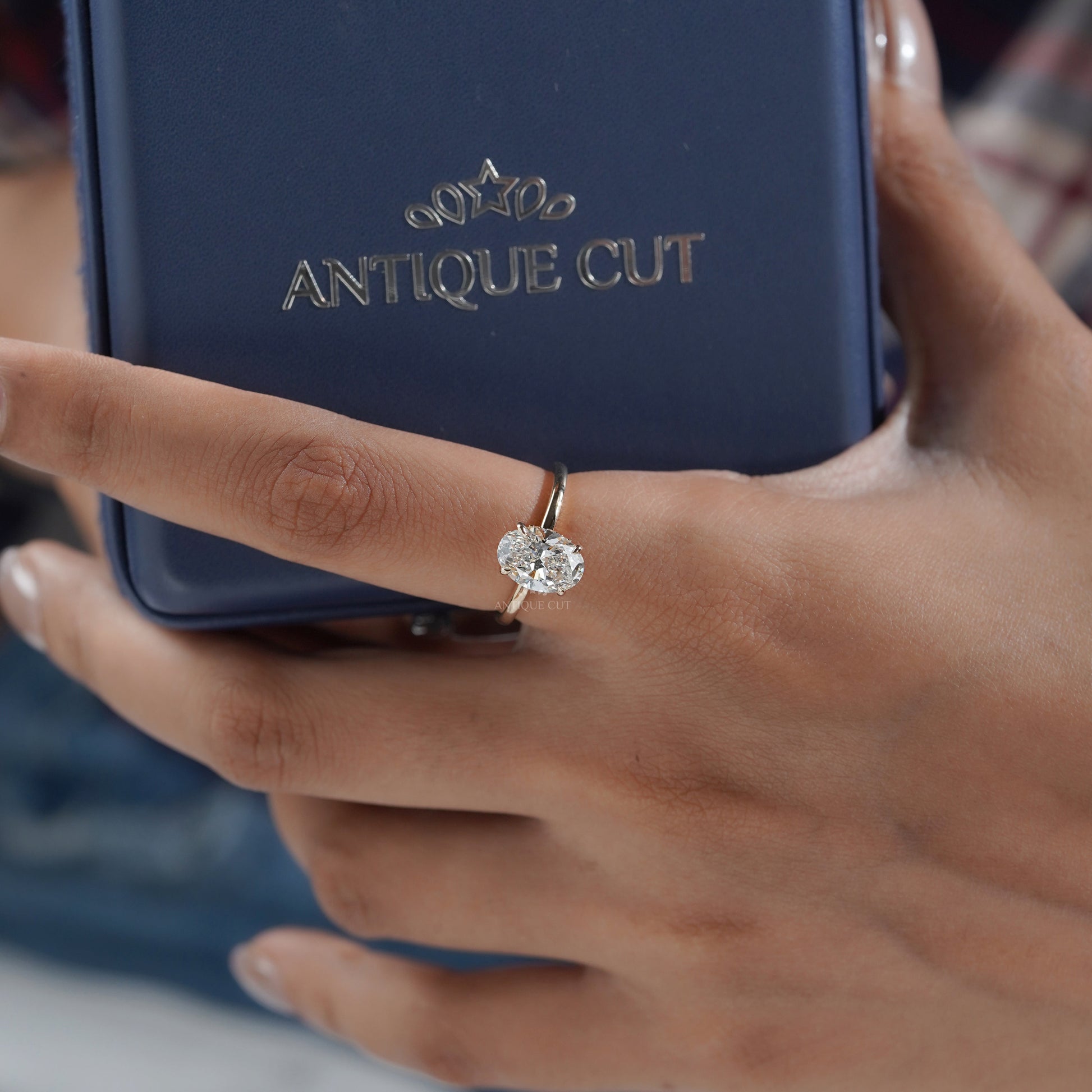 2.20tcw Oval Lab-Grown Diamond Engagement Ring | 2.00ct Center + Hidden Halo Side Stones | 14K Yellow Gold | IGI Certified