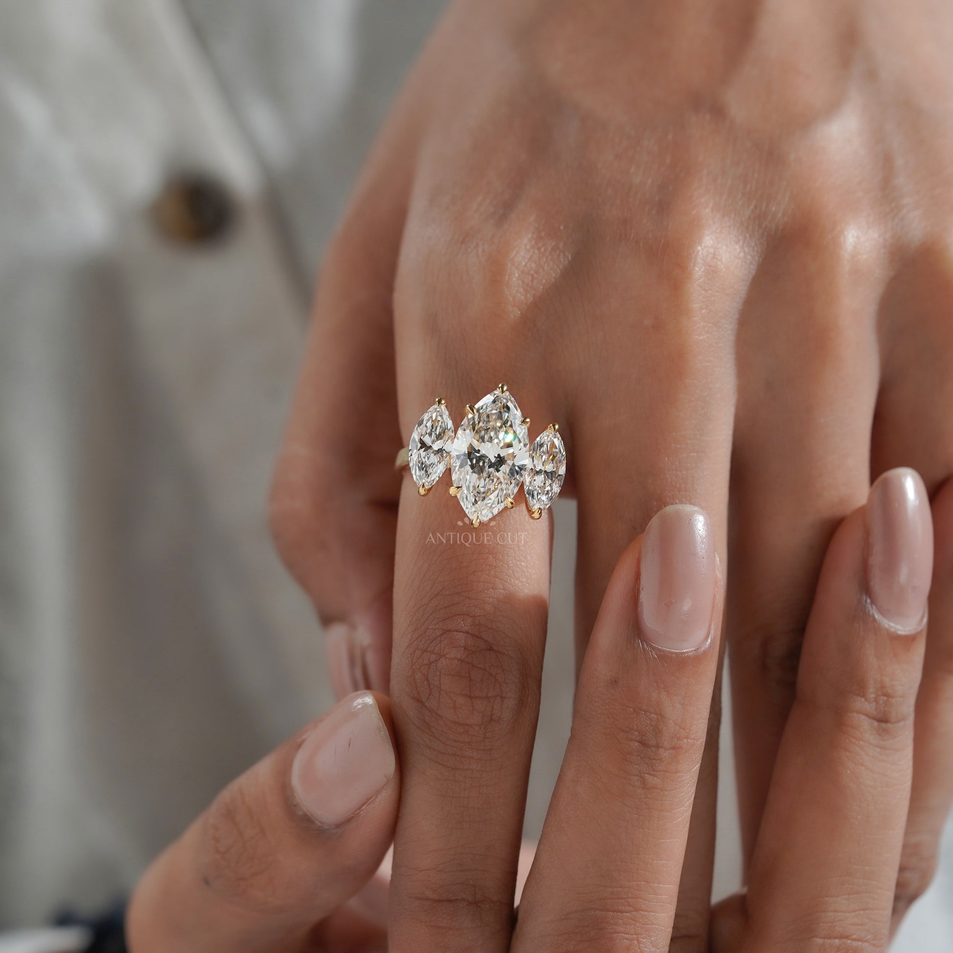 Marquise 5.00tcw Lab Grown Diamond Three-Stone Engagement Ring | IGI Certified