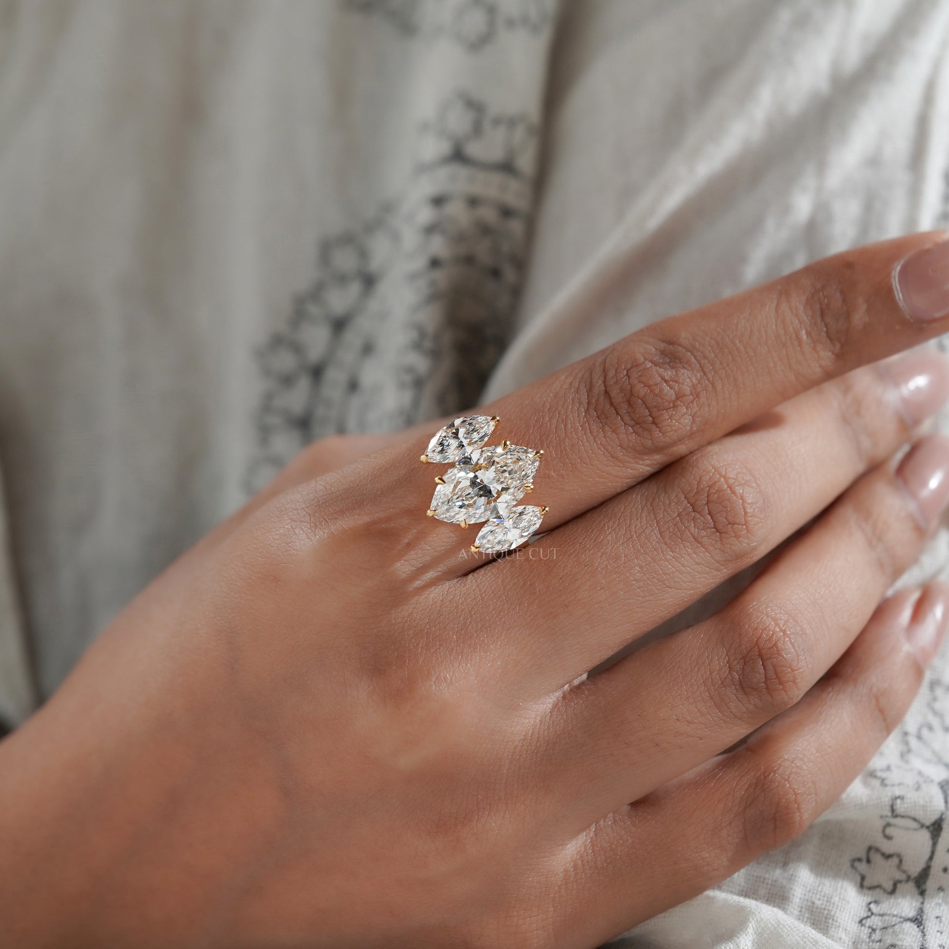 Marquise 5.00tcw Lab Grown Diamond Three-Stone Engagement Ring | IGI Certified