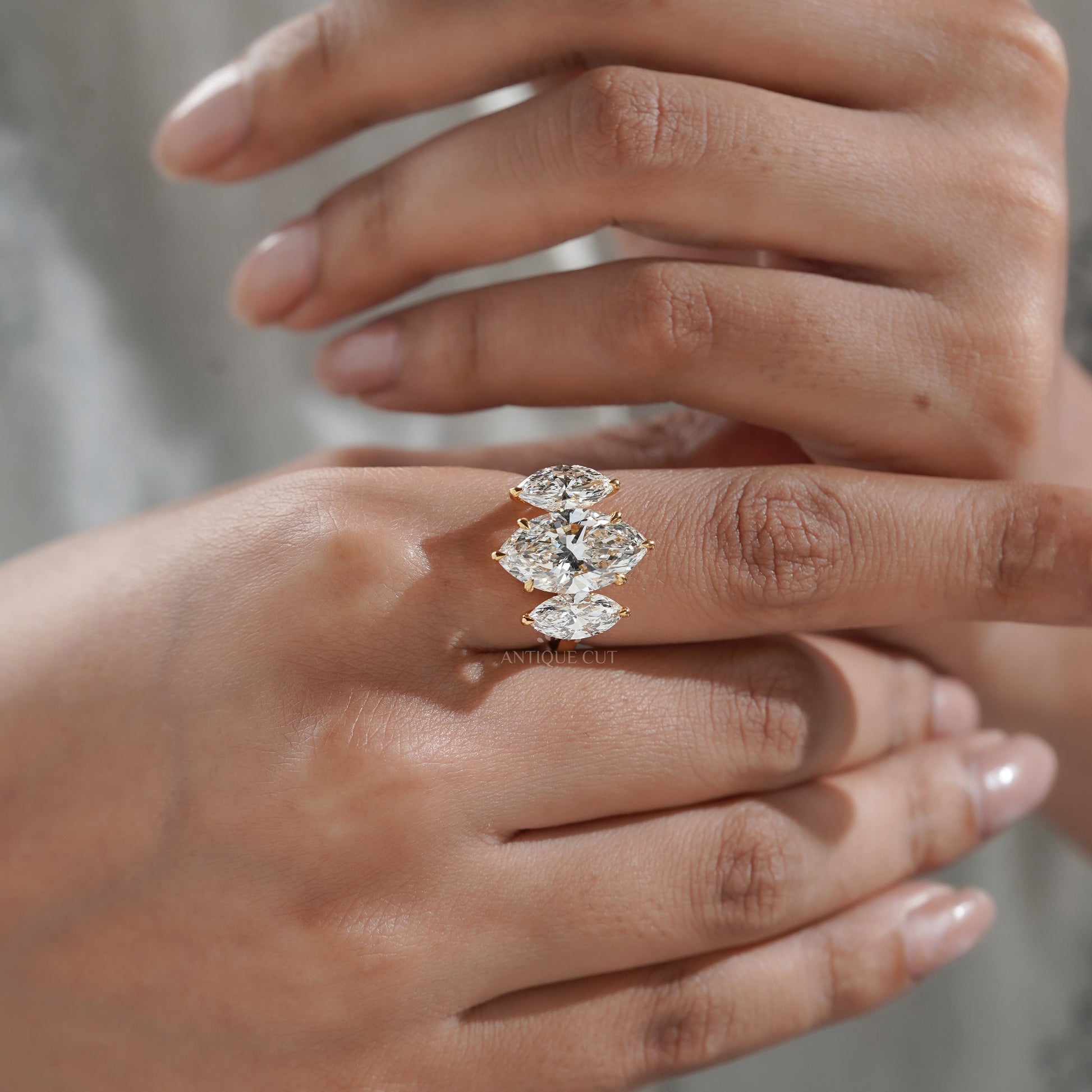 Marquise 5.00tcw Lab Grown Diamond Three-Stone Engagement Ring | IGI Certified