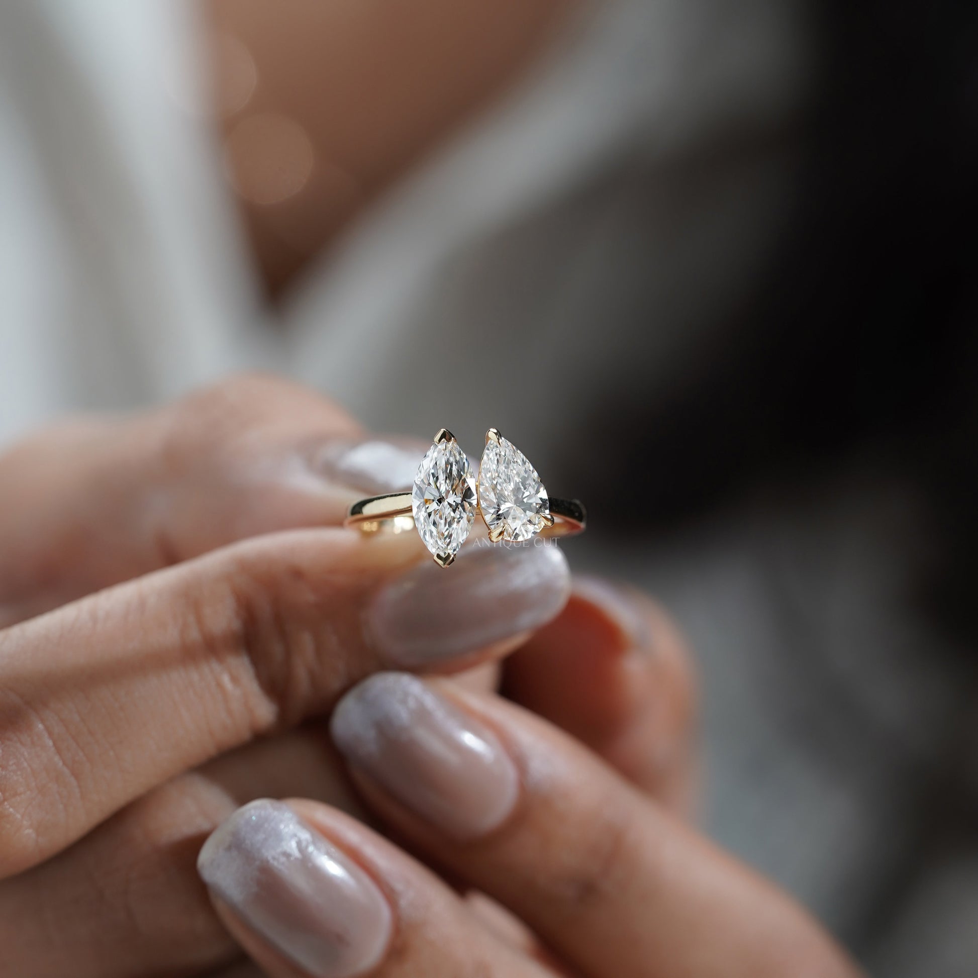 2.00tcw Toi Et Moi Engagement Ring | Pear & Marquise Lab Grown Diamond Ring | Two Stone Bypass Ring |  | IGI Certified