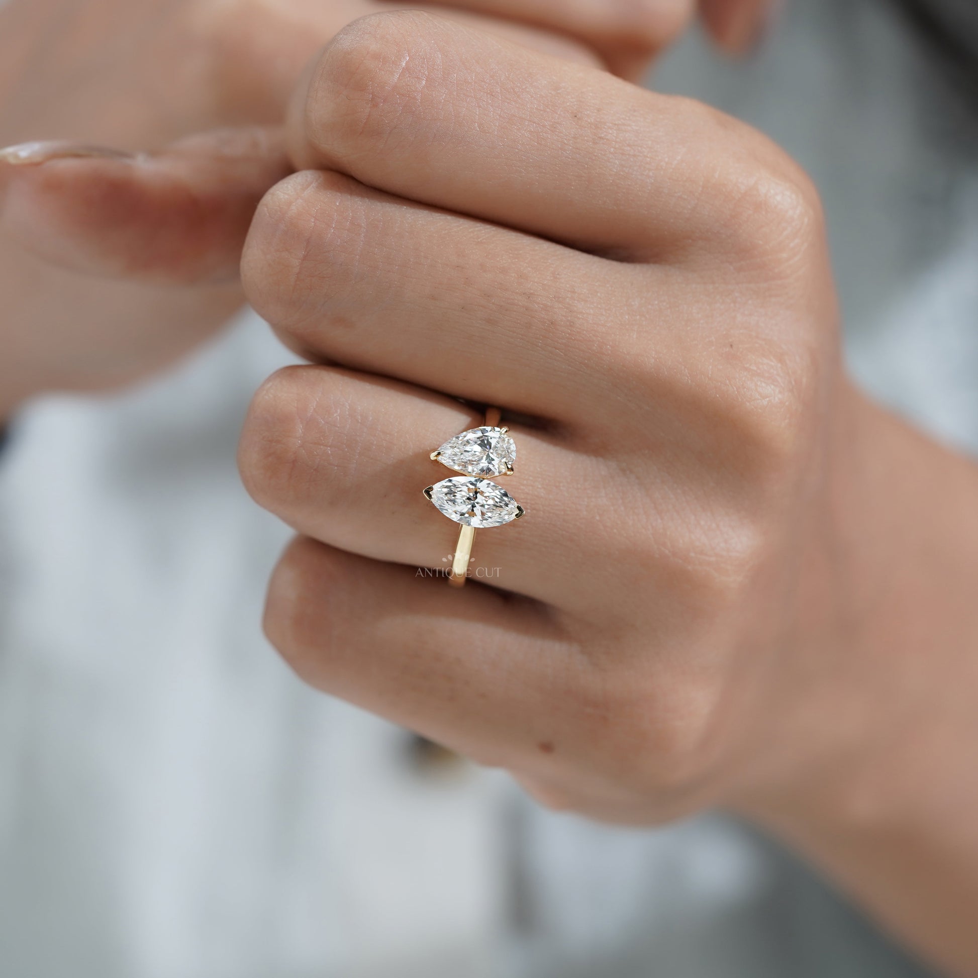 2.00tcw Toi Et Moi Engagement Ring | Pear & Marquise Lab Grown Diamond Ring | Two Stone Bypass Ring |  | IGI Certified