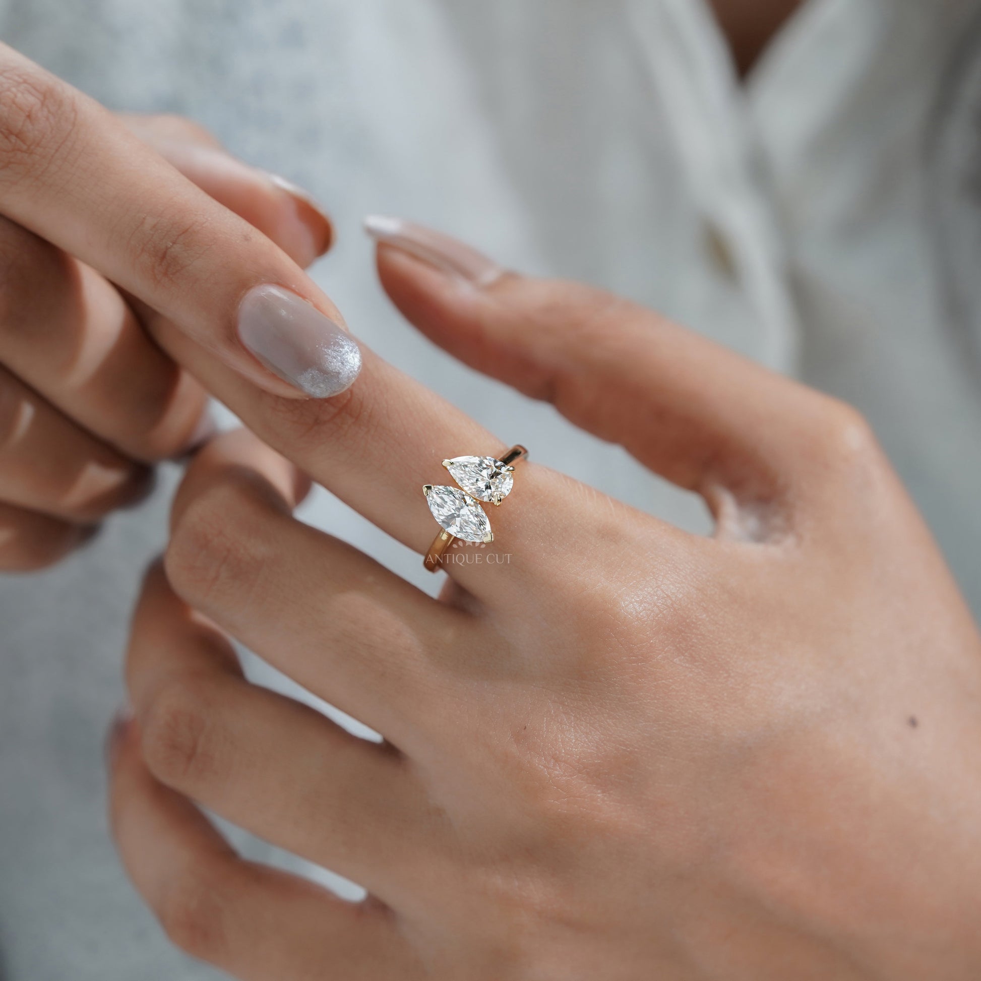 2.00tcw Toi Et Moi Engagement Ring | Pear & Marquise Lab Grown Diamond Ring | Two Stone Bypass Ring |  | IGI Certified