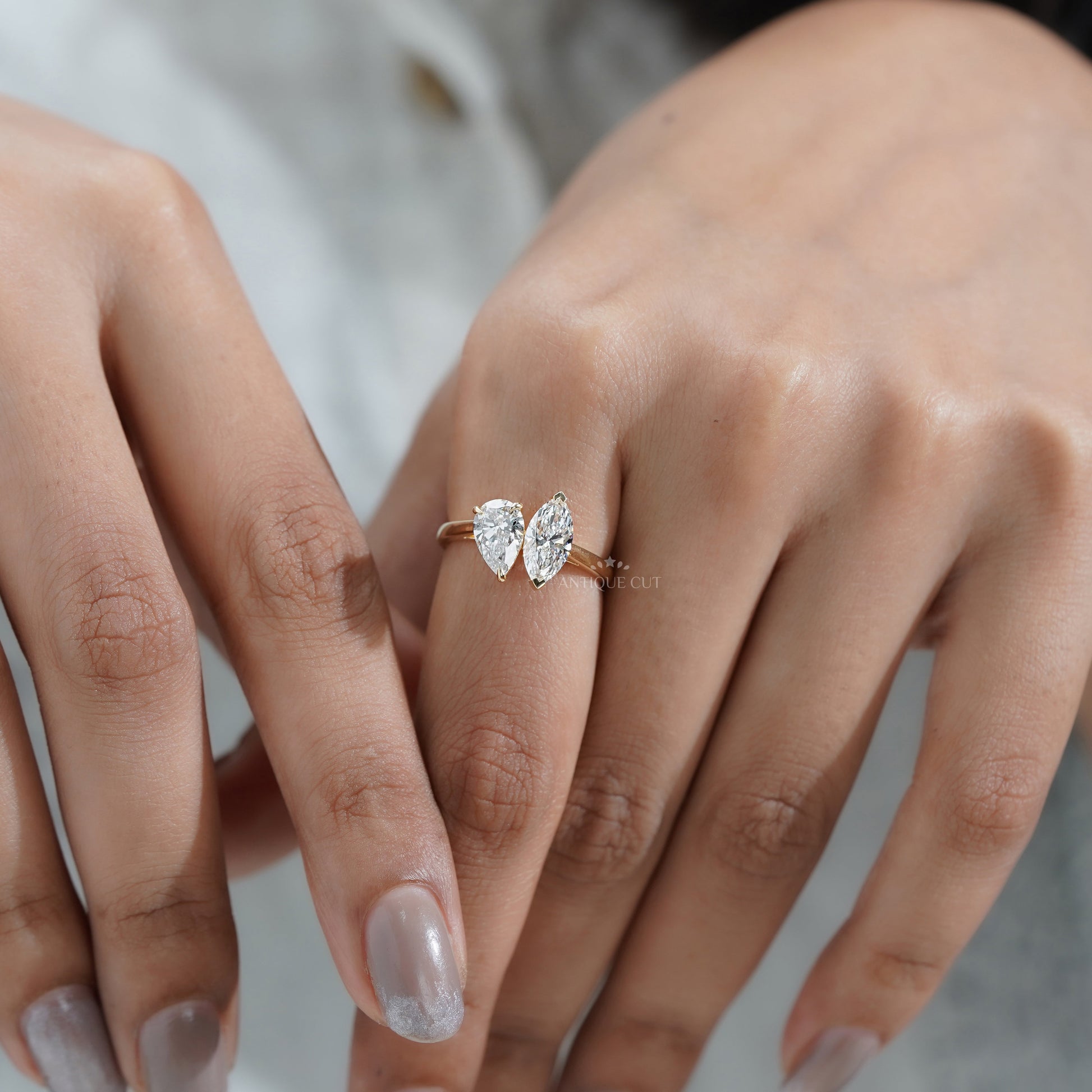 2.00tcw Toi Et Moi Engagement Ring | Pear & Marquise Lab Grown Diamond Ring | Two Stone Bypass Ring |  | IGI Certified