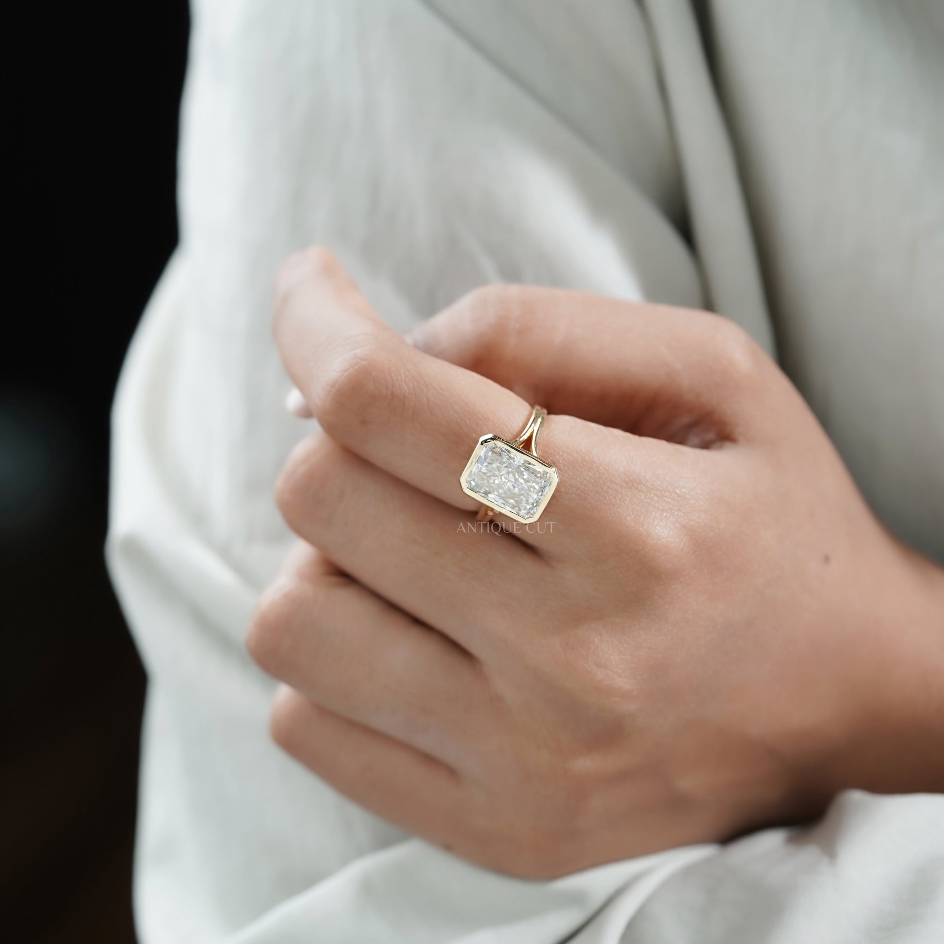 Radiant 5.00ct Lab-Grown Diamond Bezel Set Engagement Ring | IGI Certified