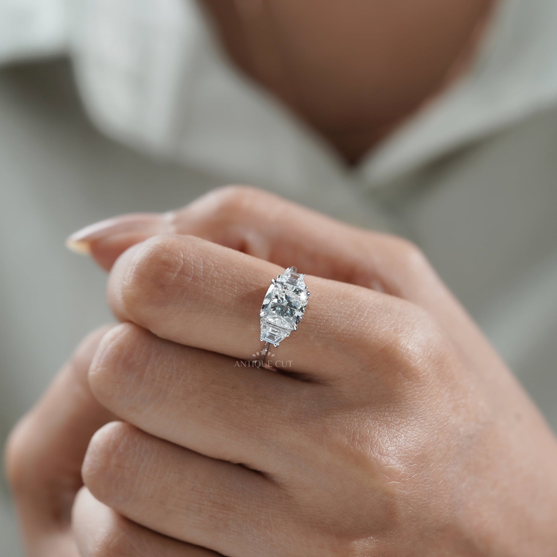 Cushion 3.00tcw Lab Grown Diamond Three-Stone Engagement Ring | IGI Certified