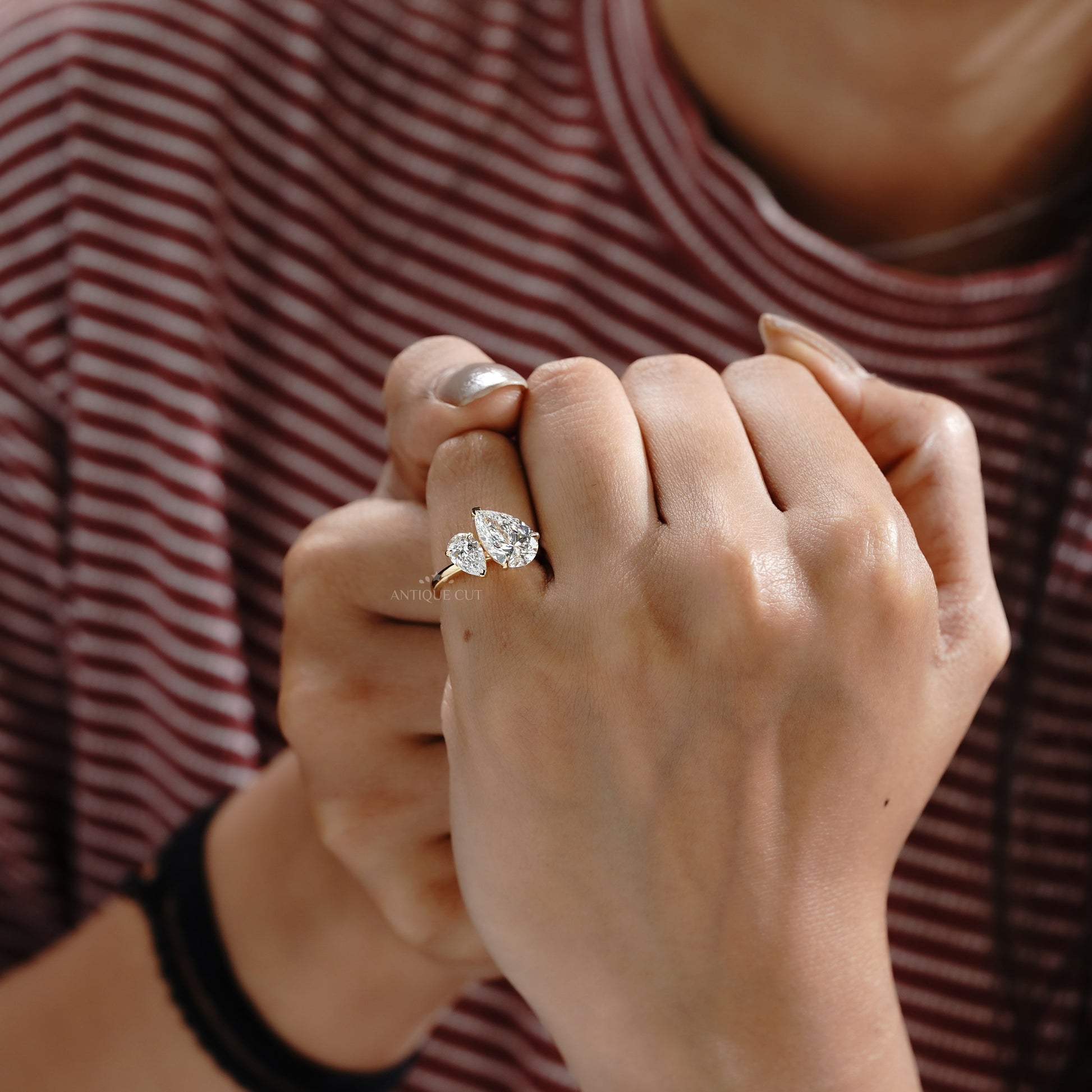 3.10tcw Pear Toi Et Moi Lab Grown Diamond Ring | Two Stone Yellow Gold | IGI Certified