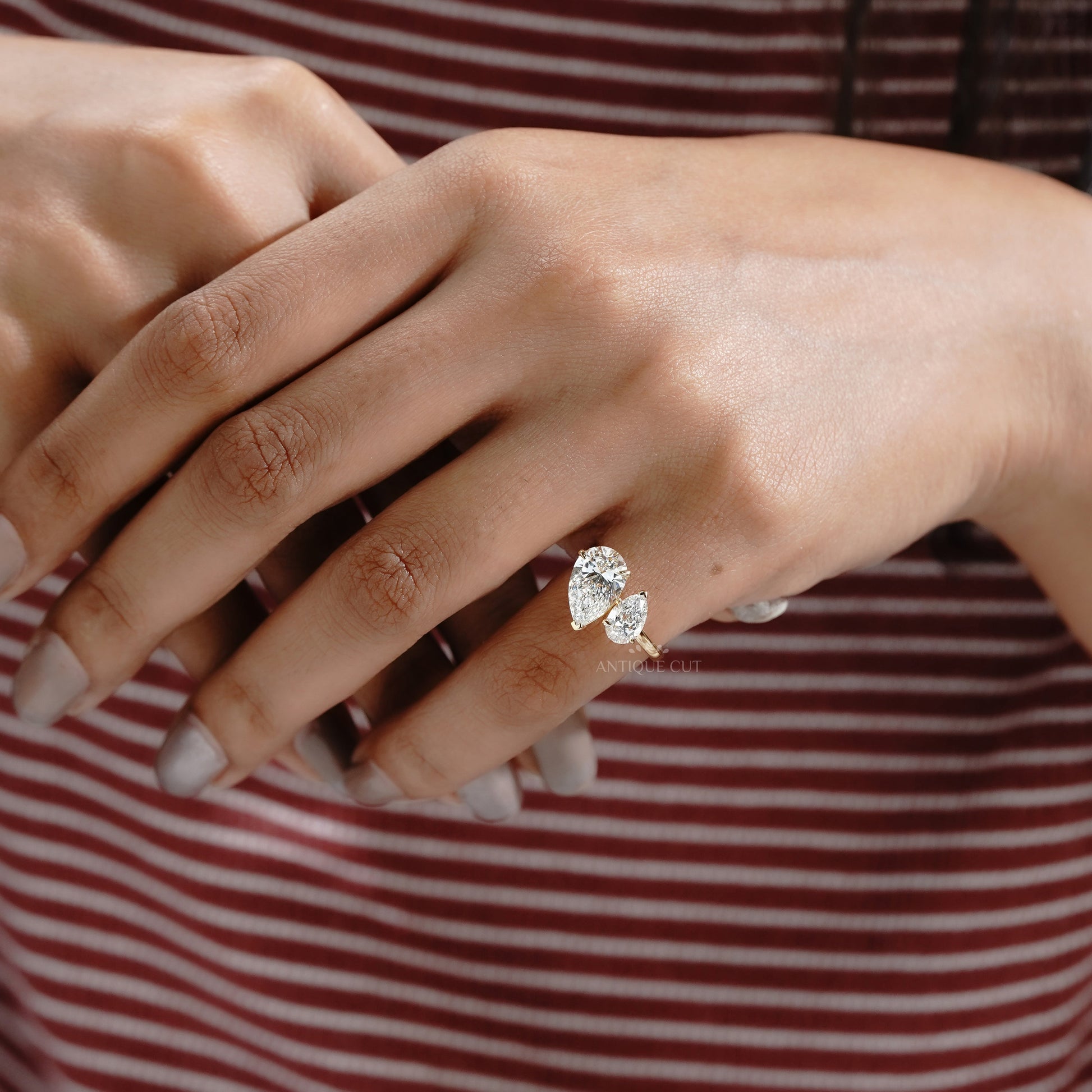 3.10tcw Pear Toi Et Moi Lab Grown Diamond Ring | Two Stone Yellow Gold | IGI Certified