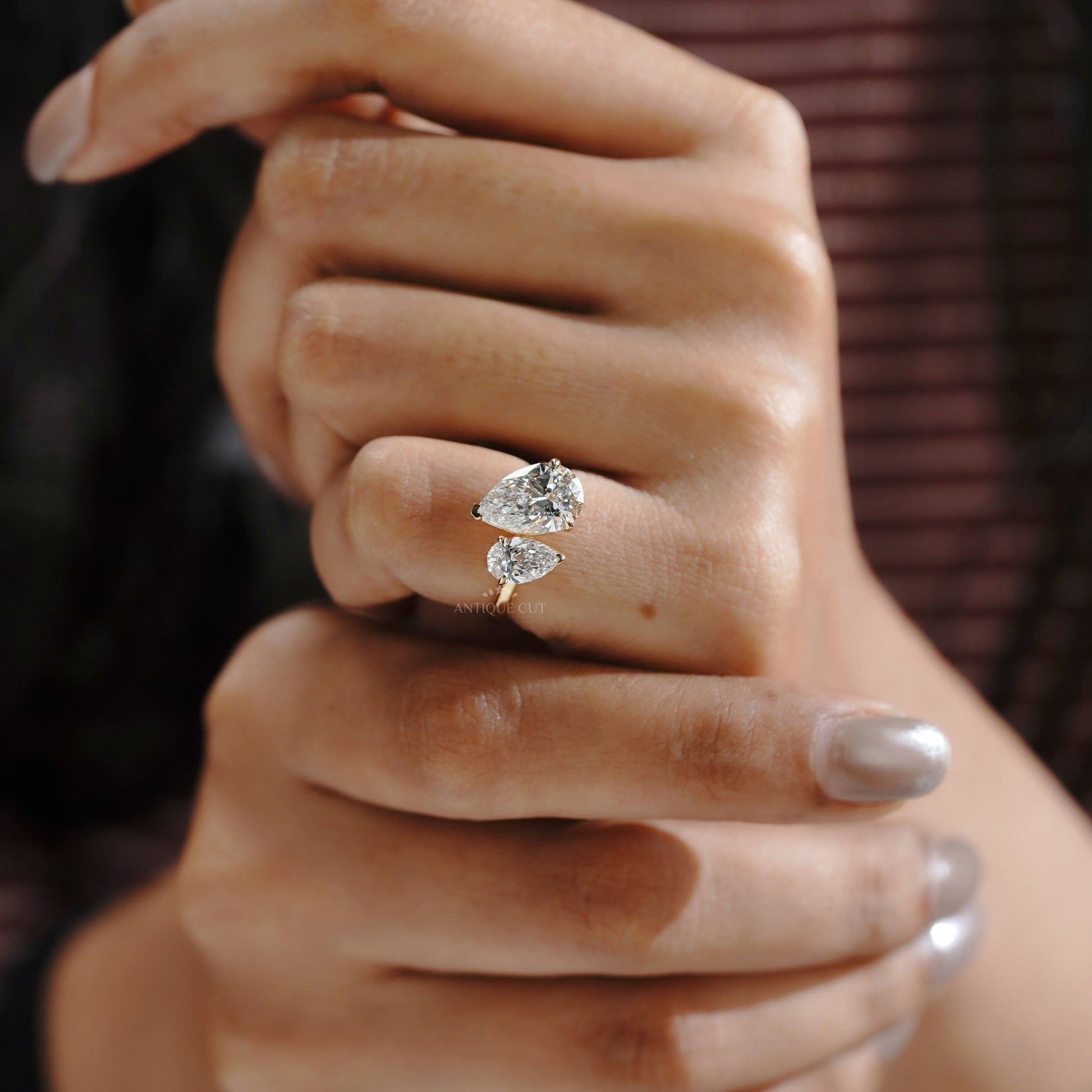 3.10tcw Pear Toi Et Moi Lab Grown Diamond Ring | Two Stone Yellow Gold | IGI Certified