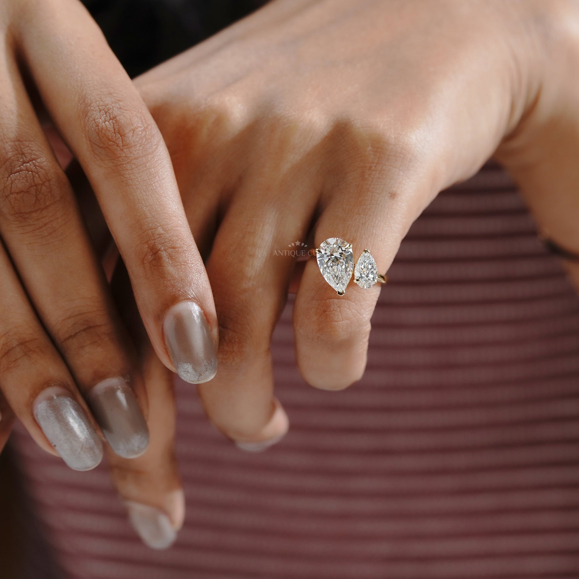 3.10tcw Pear Toi Et Moi Lab Grown Diamond Ring | Two Stone Yellow Gold | IGI Certified