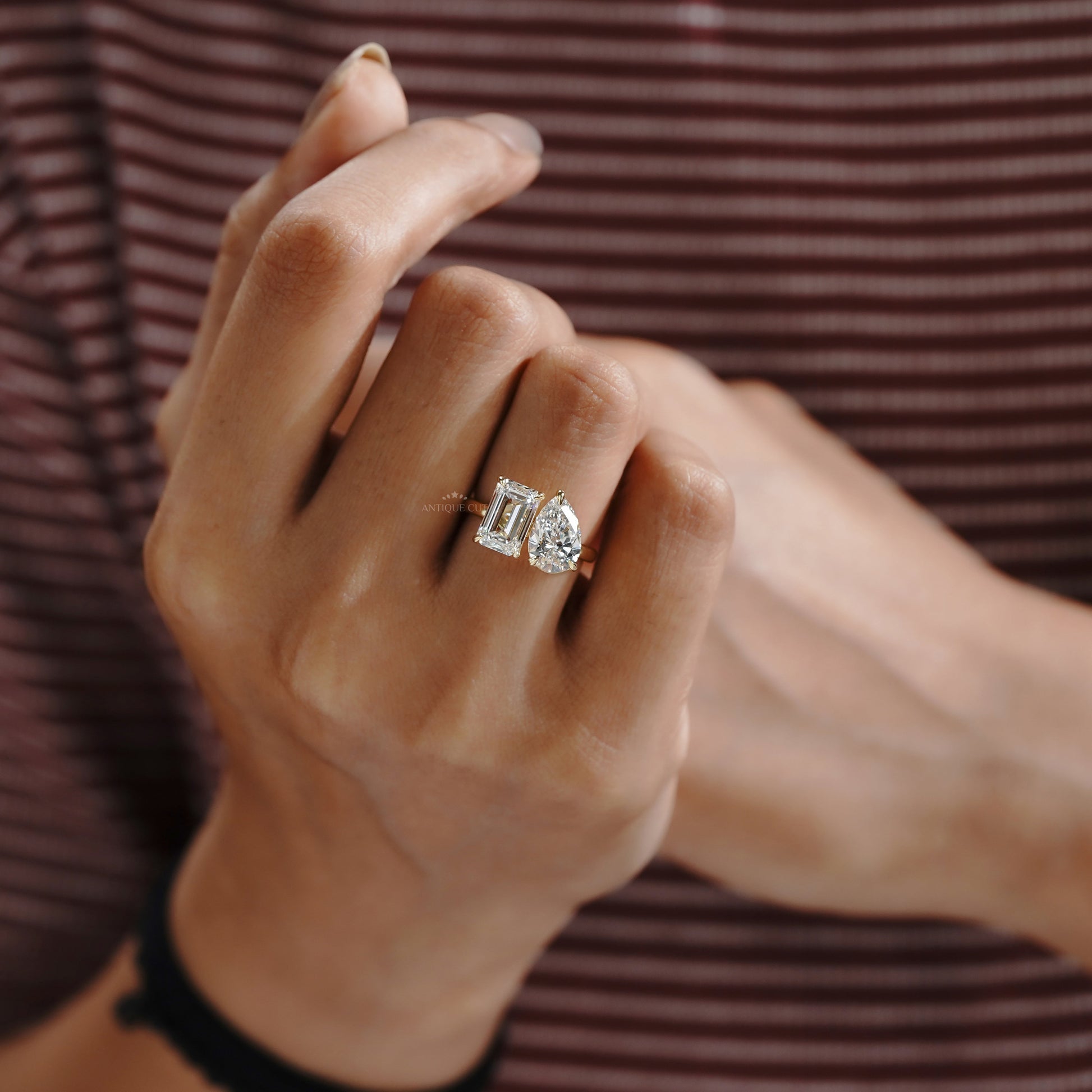 Emerald & Pear 4.00tcw Lab Grown Diamond Toi et Moi Engagement Ring | Yellow Gold | IGI Certified