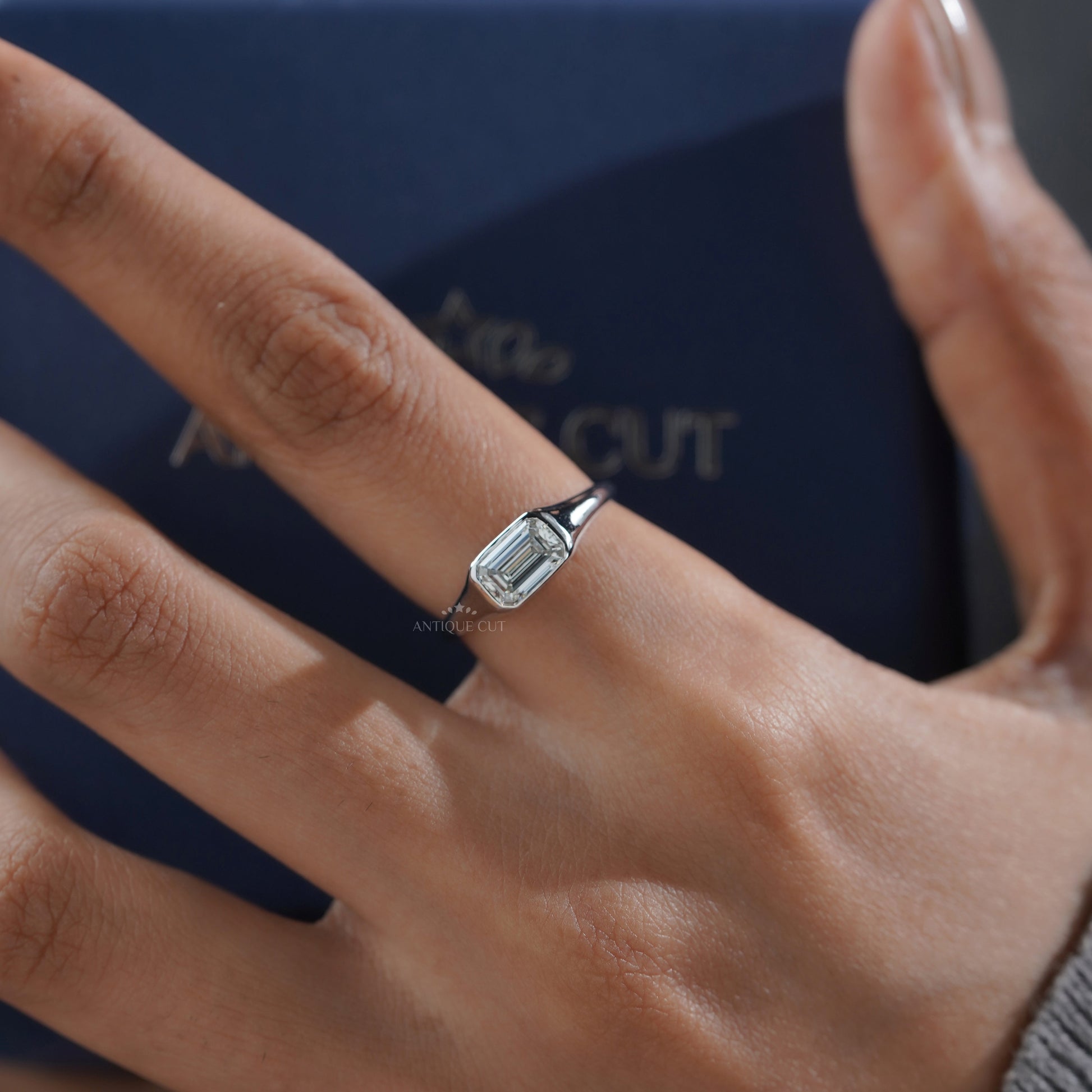 1.00ct Emerald Cut Lab-Grown Diamond Bezel Set Solitaire Ring | Minimalist Engagement Ring