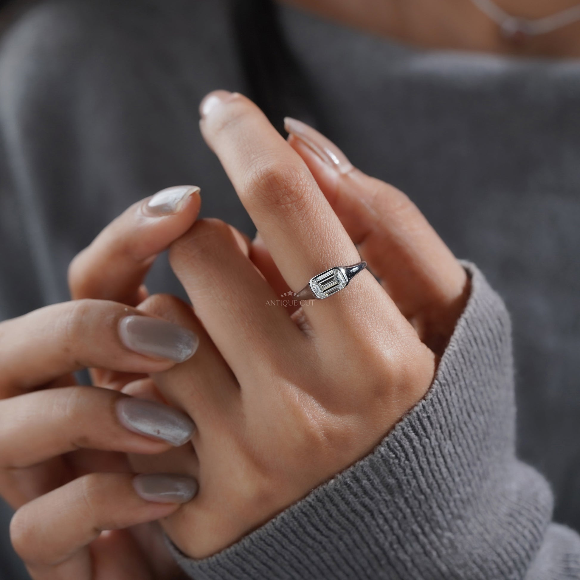 1.00ct Emerald Cut Lab-Grown Diamond Bezel Set Solitaire Ring | Minimalist Engagement Ring