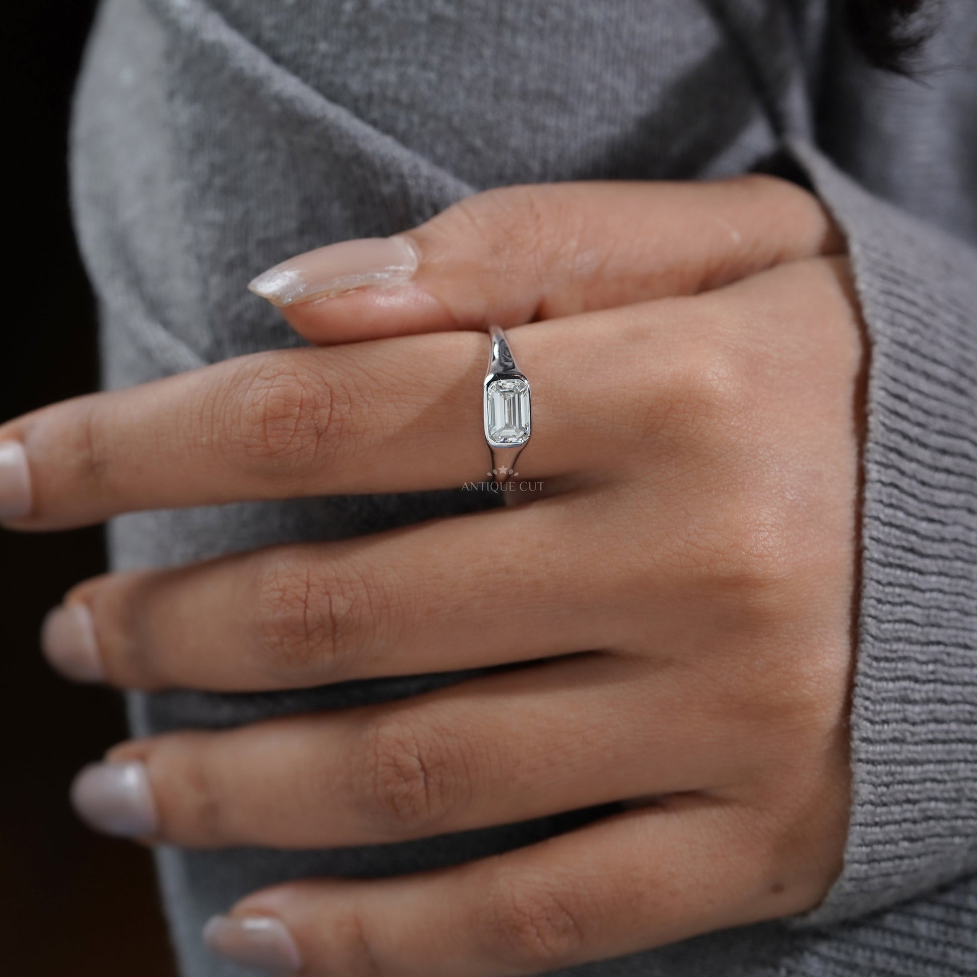 1.00ct Emerald Cut Lab-Grown Diamond Bezel Set Solitaire Ring | Minimalist Engagement Ring