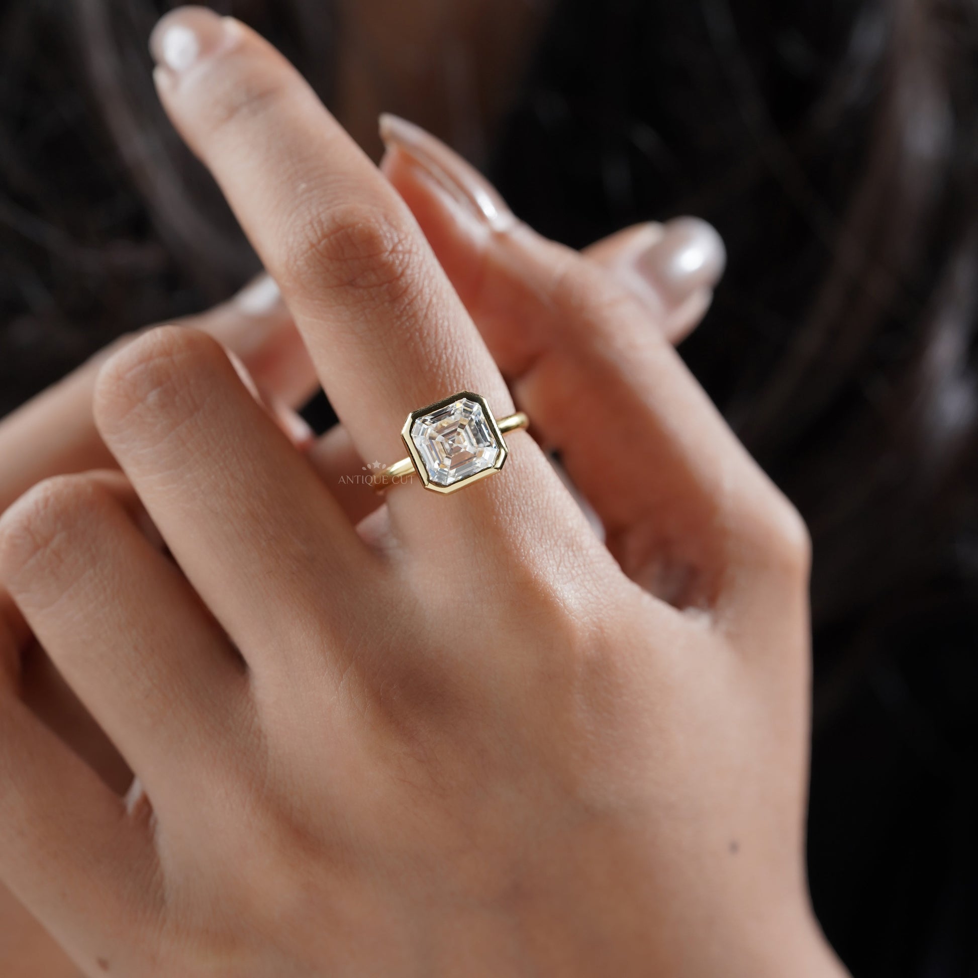 4.00ct Asscher Lab-Grown Diamond Bezel Engagement Ring | Yellow Gold Solitaire | IGI Certified Ethical Step-Cut Diamond Ring