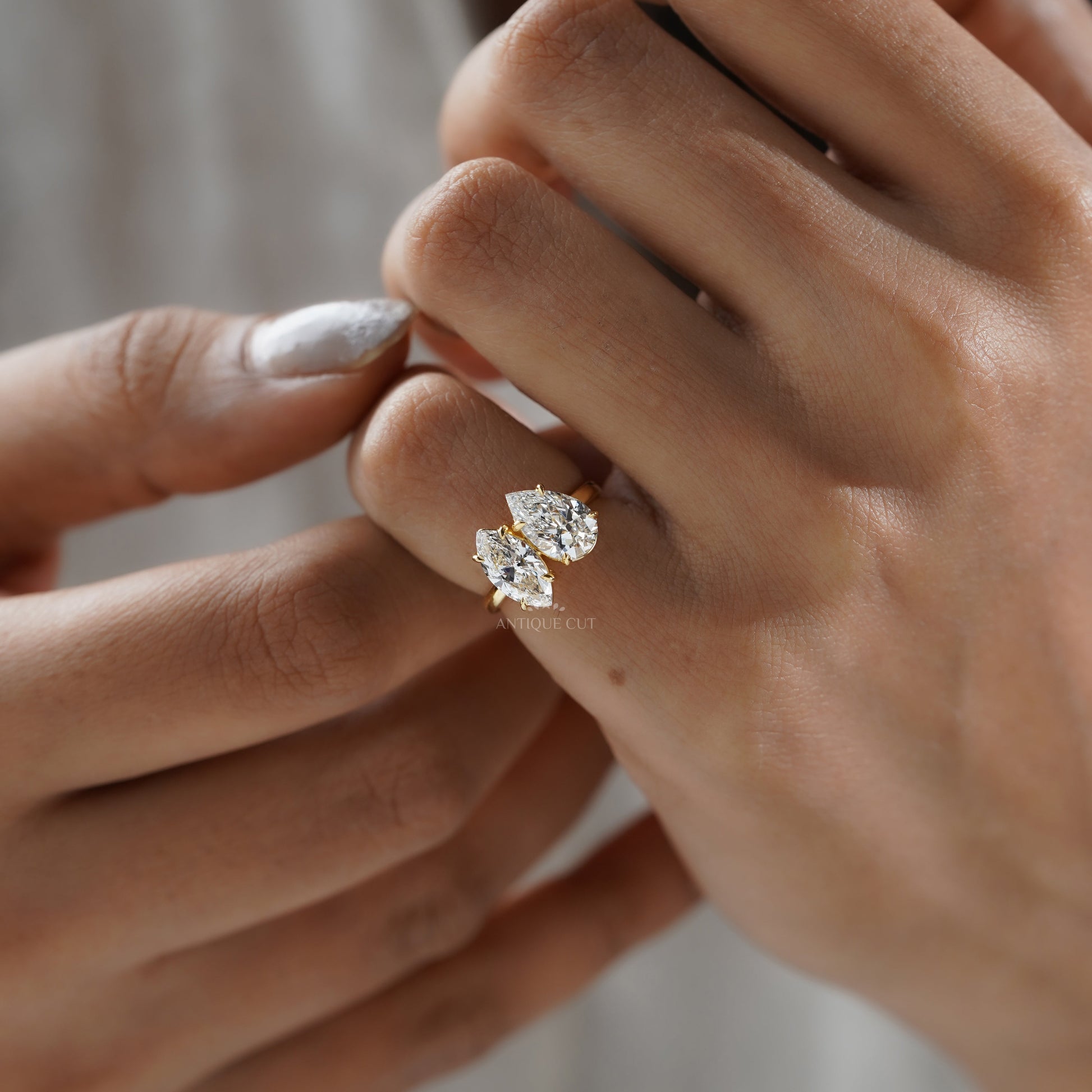 Pear & Marquise Toi et Moi Engagement Ring | 2.40tcw Lab-Grown Diamond Ring | 14k Yellow Gold | IGI Certified