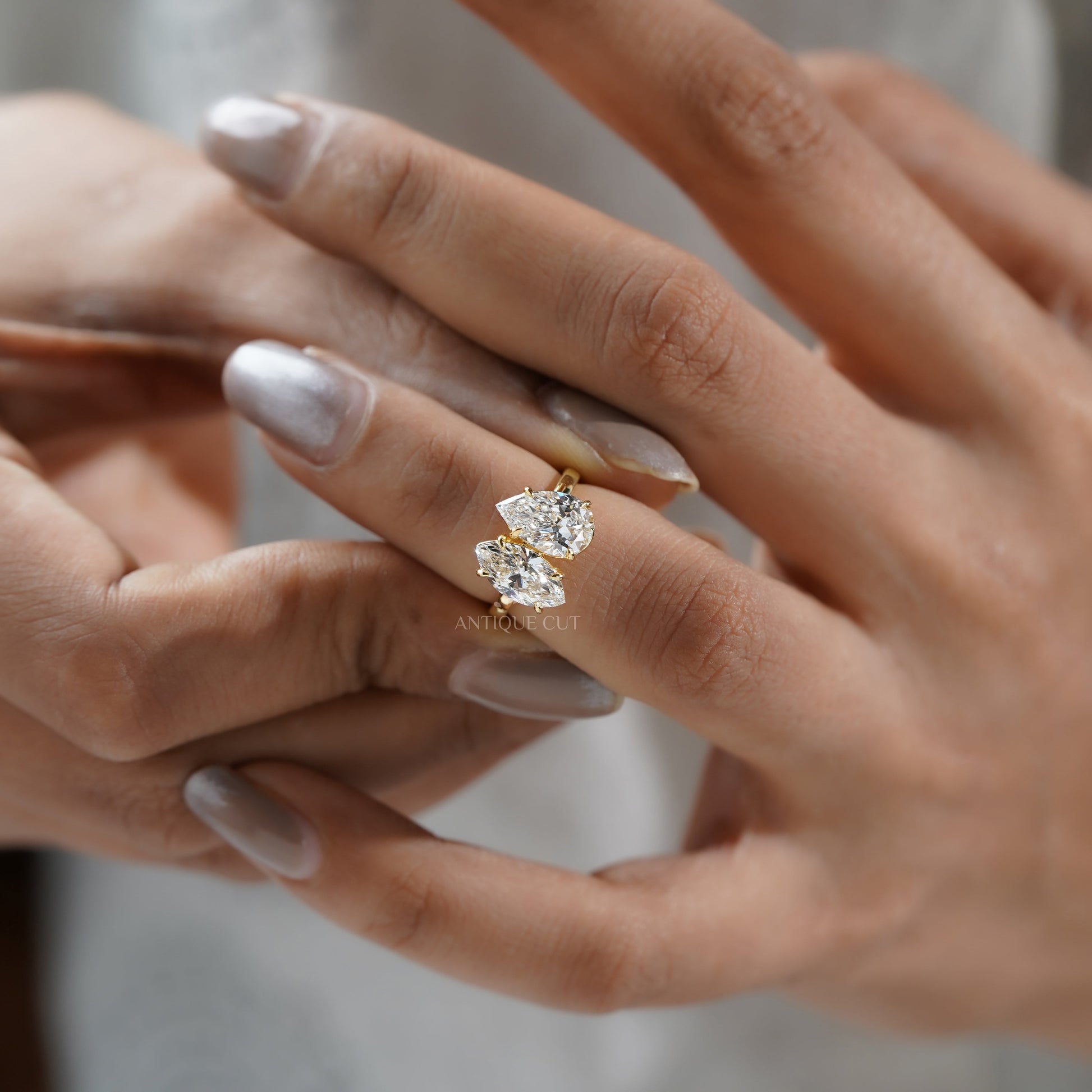 Pear & Marquise Toi et Moi Engagement Ring | 2.40tcw Lab-Grown Diamond Ring | 14k Yellow Gold | IGI Certified