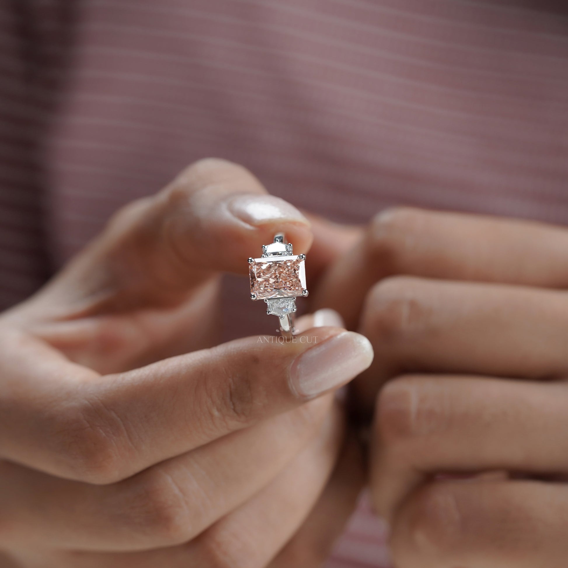 Radiant 3.60tcw Fancy Orange Lab Diamond Ring | IGI Certified | Three Stone White Gold