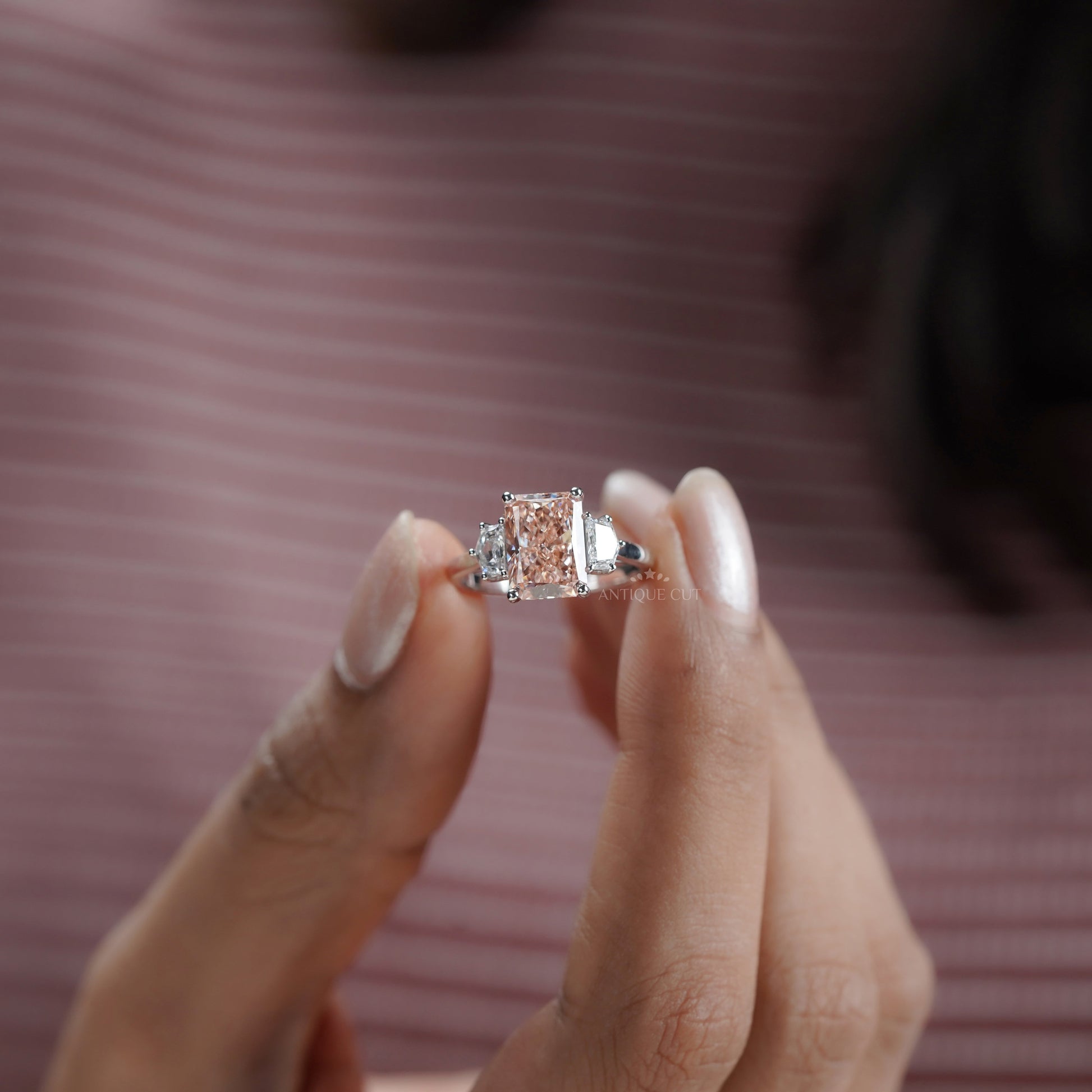 Radiant 3.60tcw Fancy Orange Lab Diamond Ring | IGI Certified | Three Stone White Gold