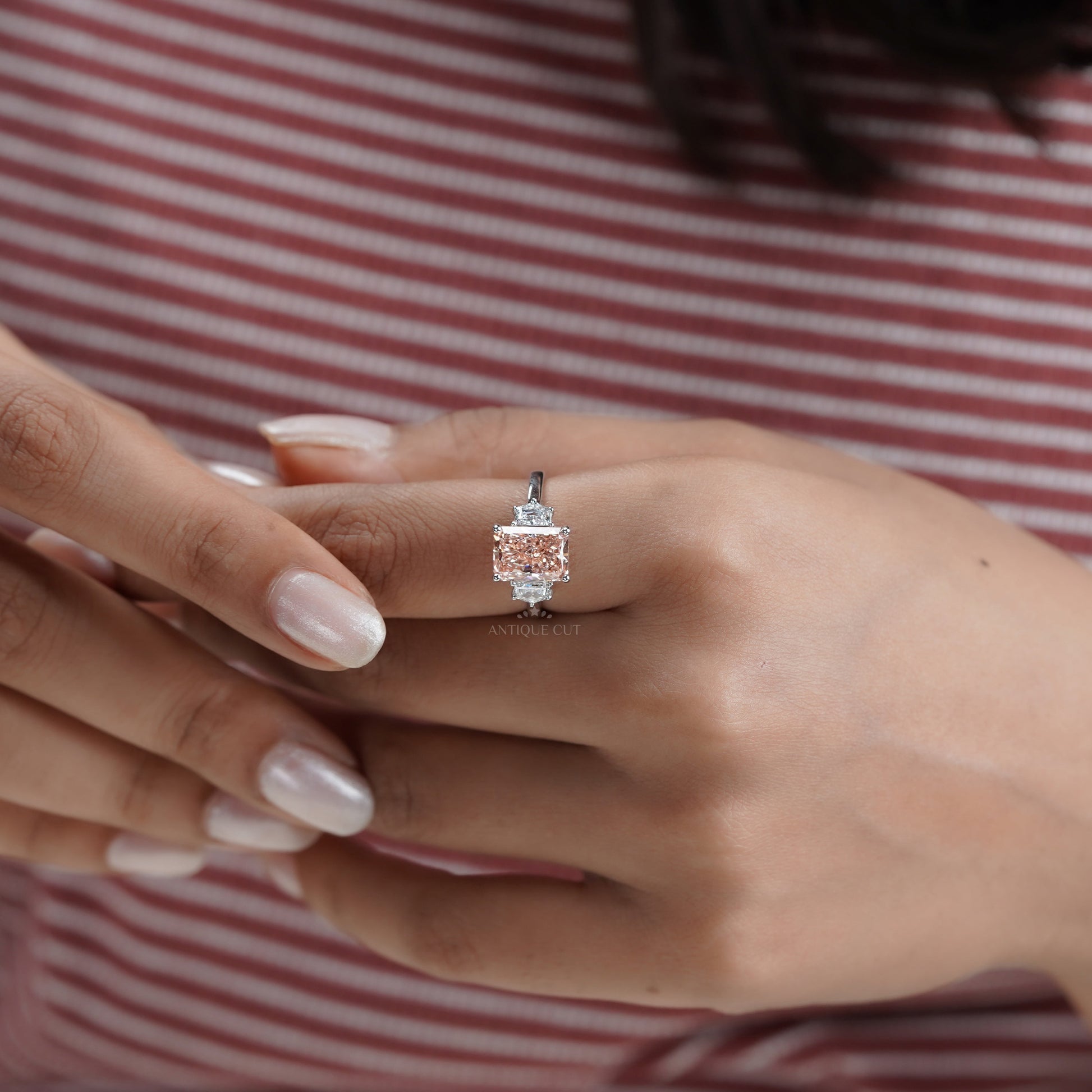 Radiant 3.60tcw Fancy Orange Lab Diamond Ring | IGI Certified | Three Stone White Gold