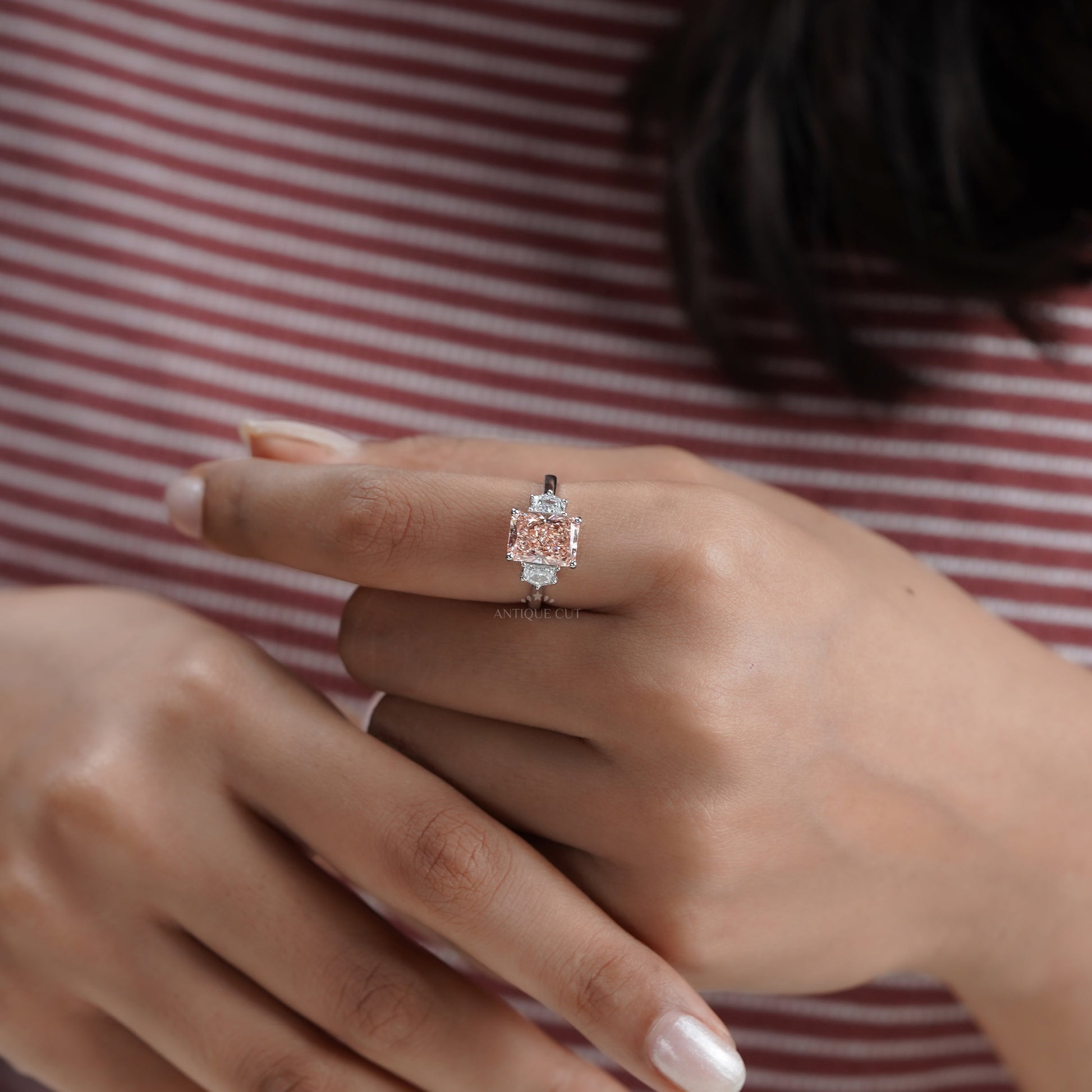 Radiant 3.60tcw Fancy Orange Lab Diamond Ring | IGI Certified | Three Stone White Gold