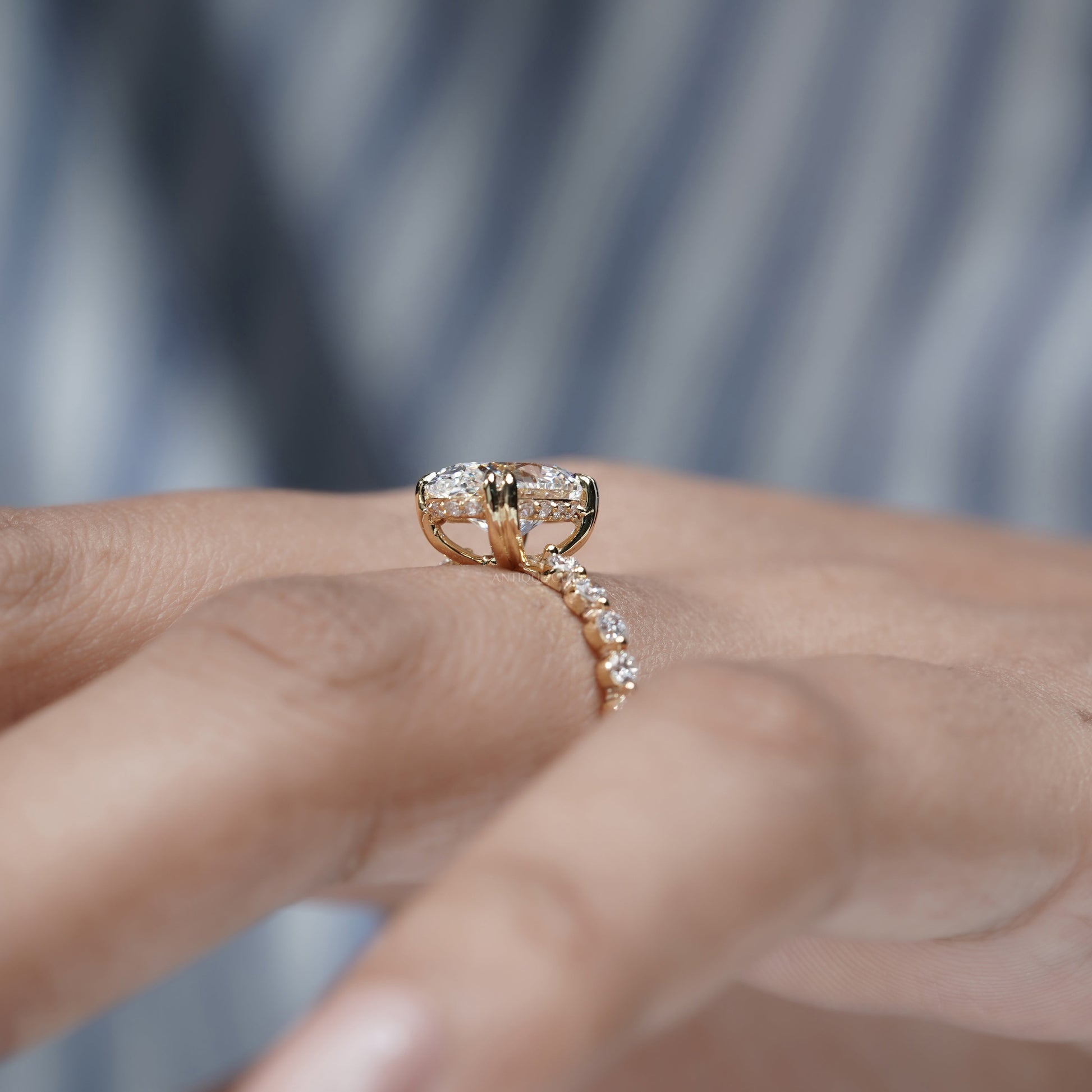 Oval 3.00tcw Lab Grown Diamond Engagement Ring | 2.40ct Oval Center + 0.60ct Side Stones | IGI Certified | Yellow Gold