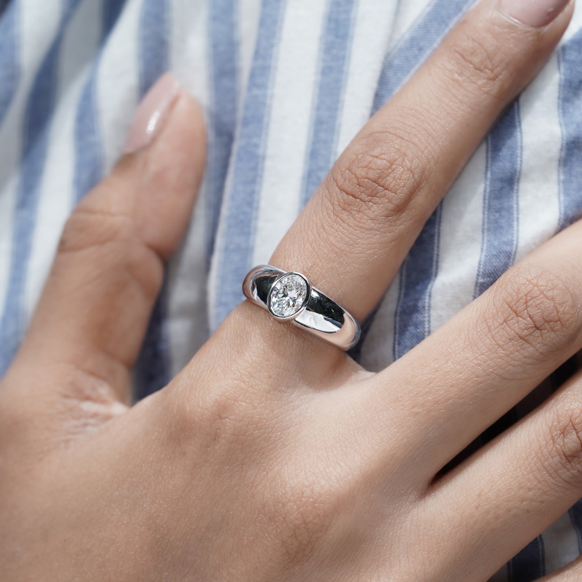 Oval 1.00ct Lab Grown Diamond Bezel Set Engagement Ring | White Gold | Modern Solitaire