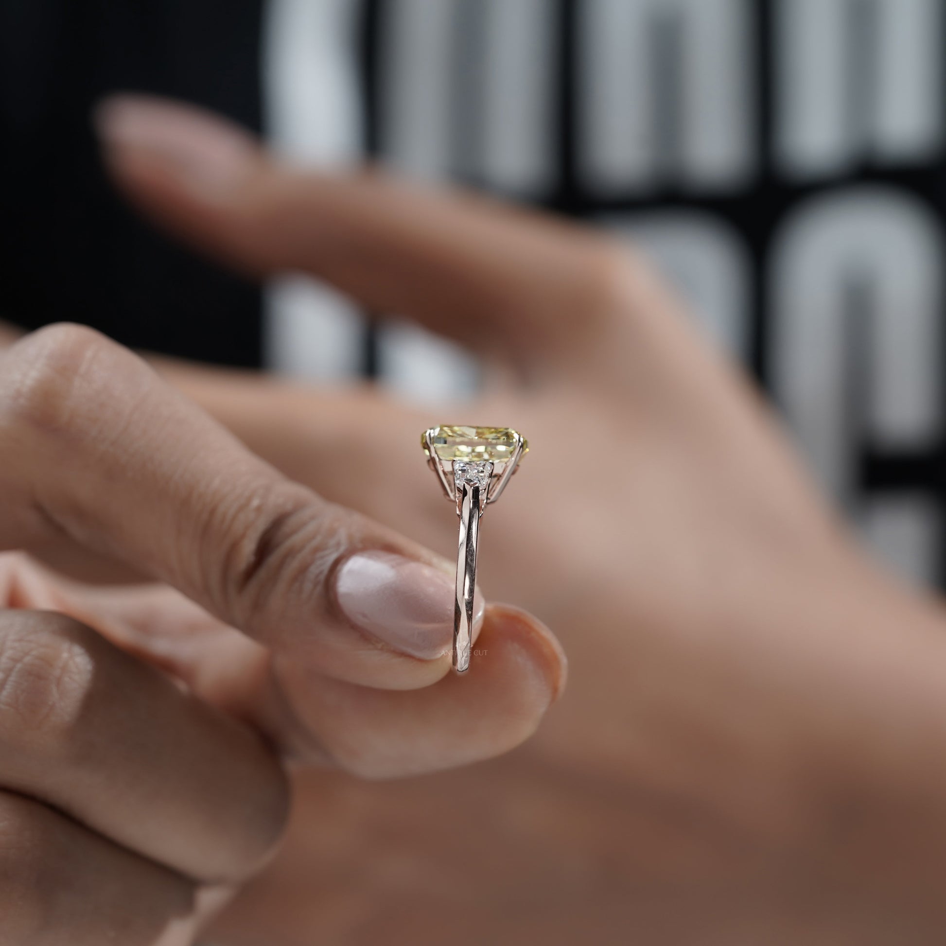 Fancy Yellow 6.50tcw Cushion Cut Lab Diamond Ring | Rose Gold Three-Stone | IGI Certified