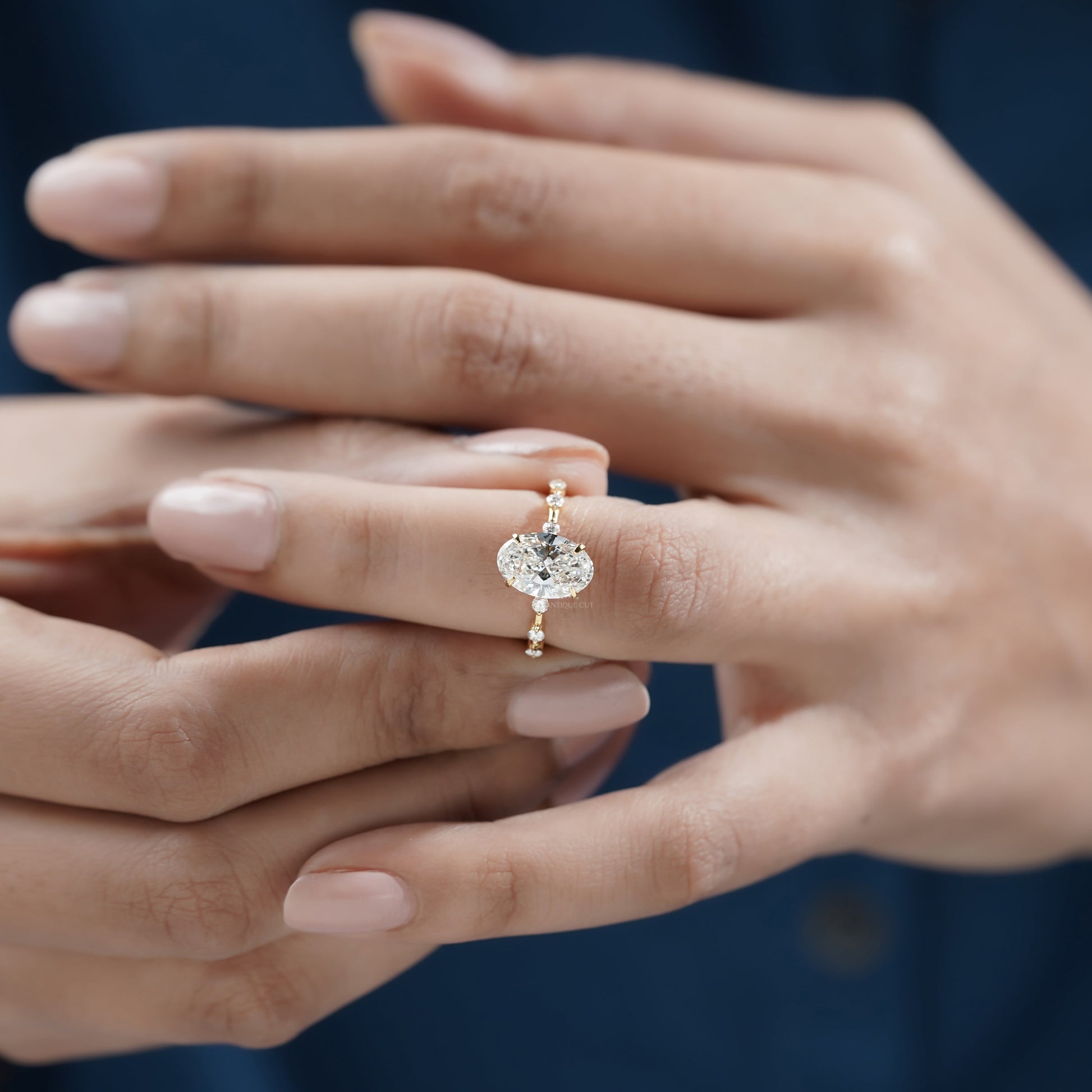 Custom - Oval 3.30tcw Lab-Grown Diamond Engagement Ring | 14kt Yellow Gold