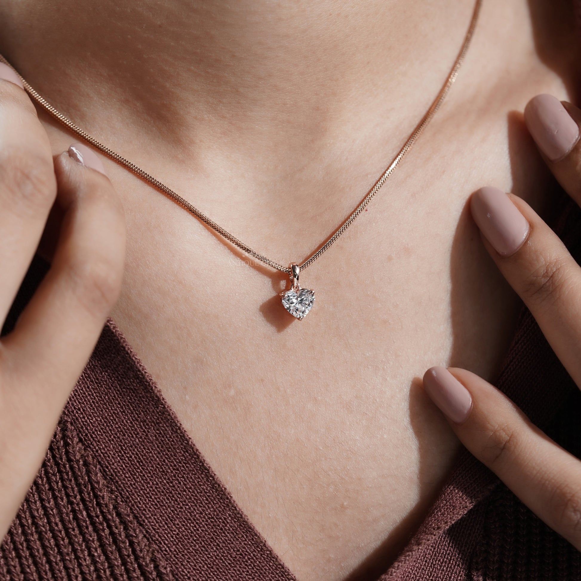 1.00ct Heart Lab Grown Diamond Pendant Necklace | Rose Gold Solitaire with Chain | IGI Certified