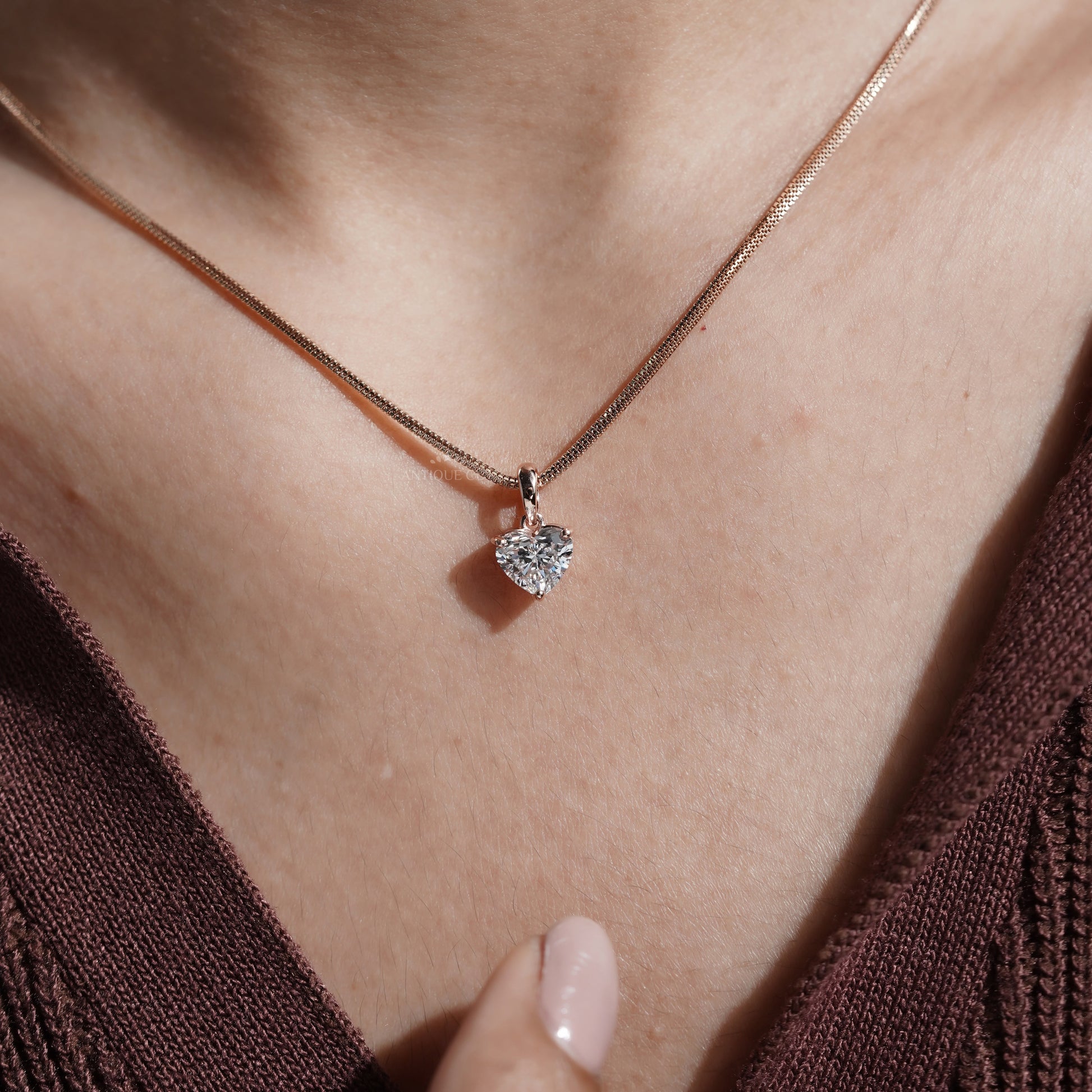 1.00ct Heart Lab Grown Diamond Pendant Necklace | Rose Gold Solitaire with Chain | IGI Certified