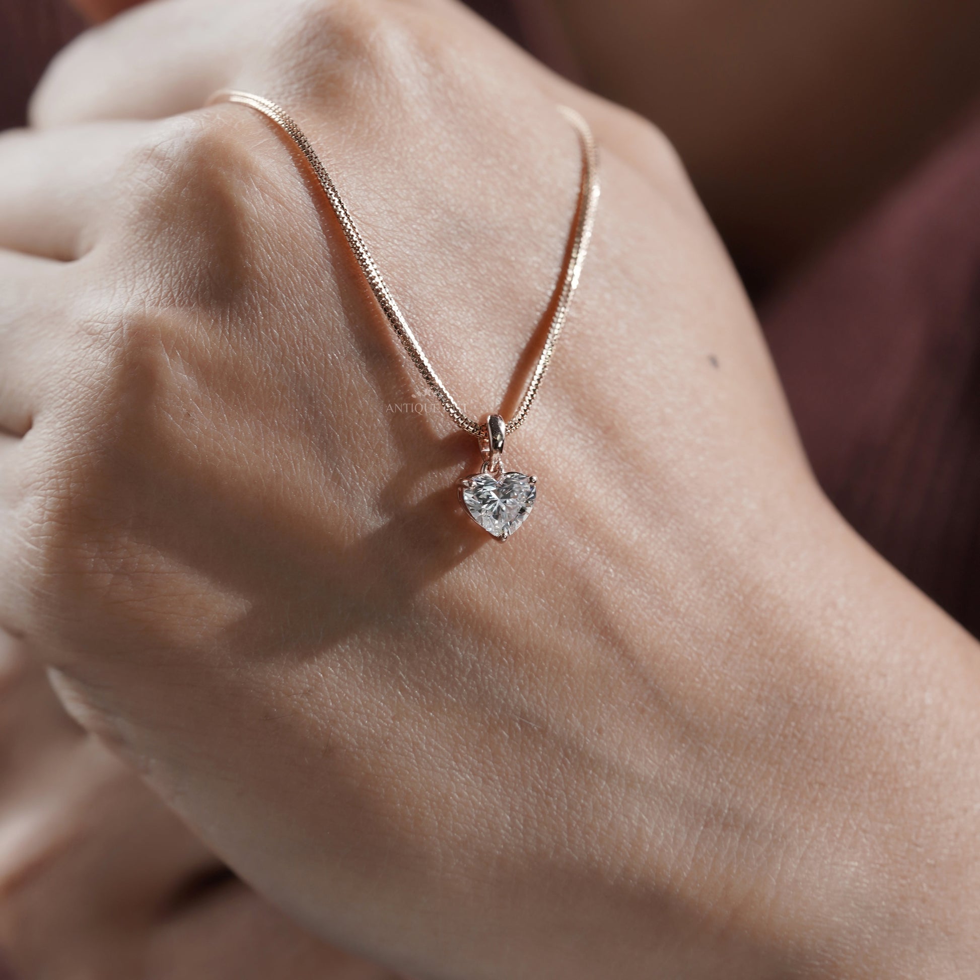 1.00ct Heart Lab Grown Diamond Pendant Necklace | Rose Gold Solitaire with Chain | IGI Certified