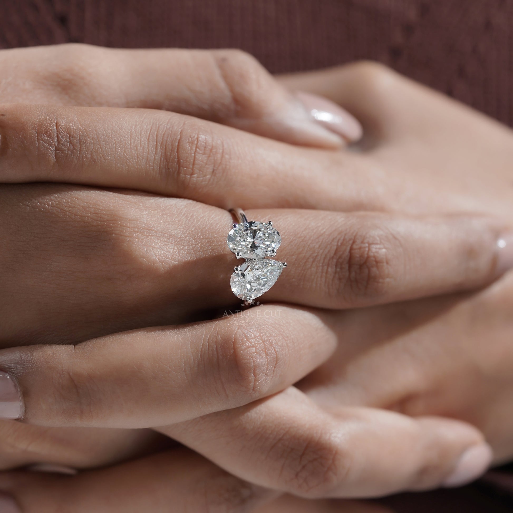 Oval & Pear 4.40tcw Toi et Moi Lab Grown Diamond Engagement Ring | IGI Certified