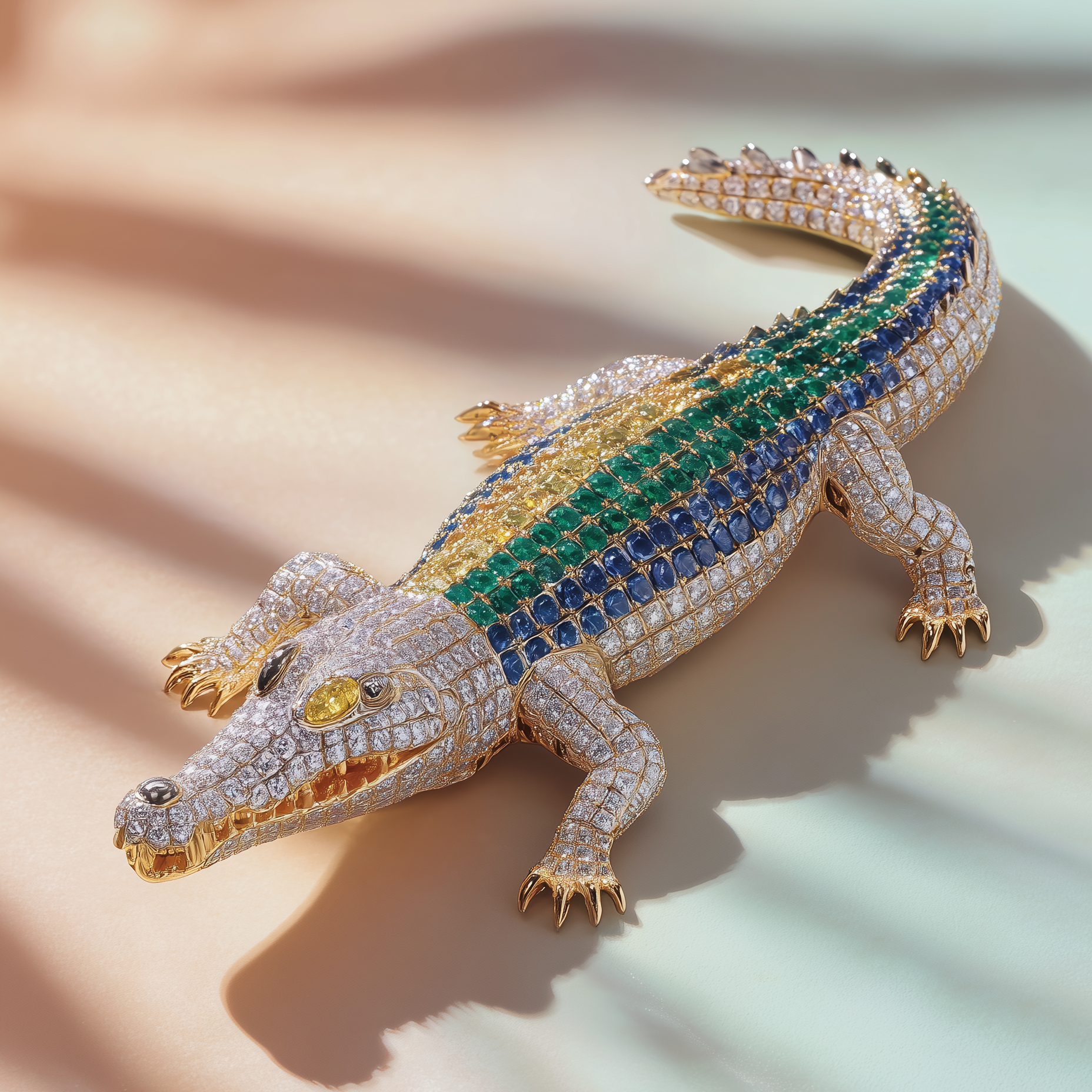 Imperial Crocodile Lab Diamond Brooch | IGI Certified EF VS | 14KT Yellow Gold Luxury Statement Pin