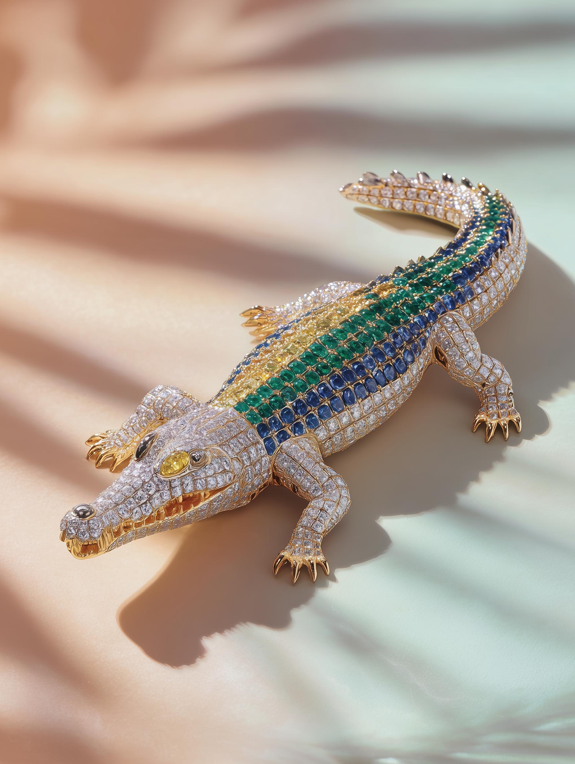 Imperial Crocodile Lab Diamond Brooch | IGI Certified EF VS | 14KT Yellow Gold Luxury Statement Pin