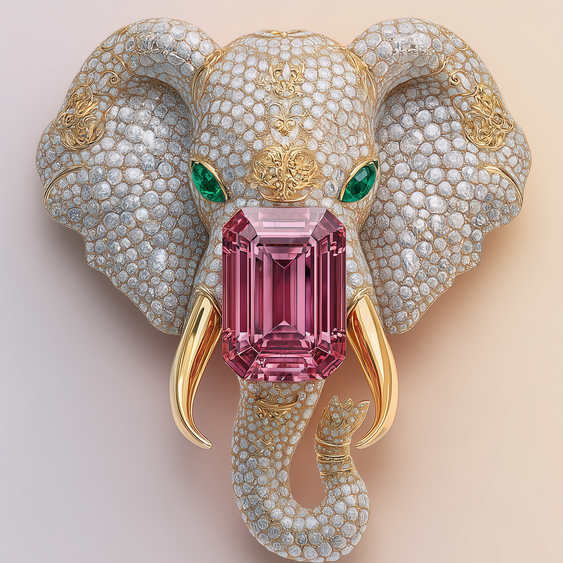 Ivory Majesty Lab Grown Diamond Brooch | IGI Certified | EF VS & Fancy Vivid Pink VS1 | 14KT Yellow Gold Luxury Statement Pin