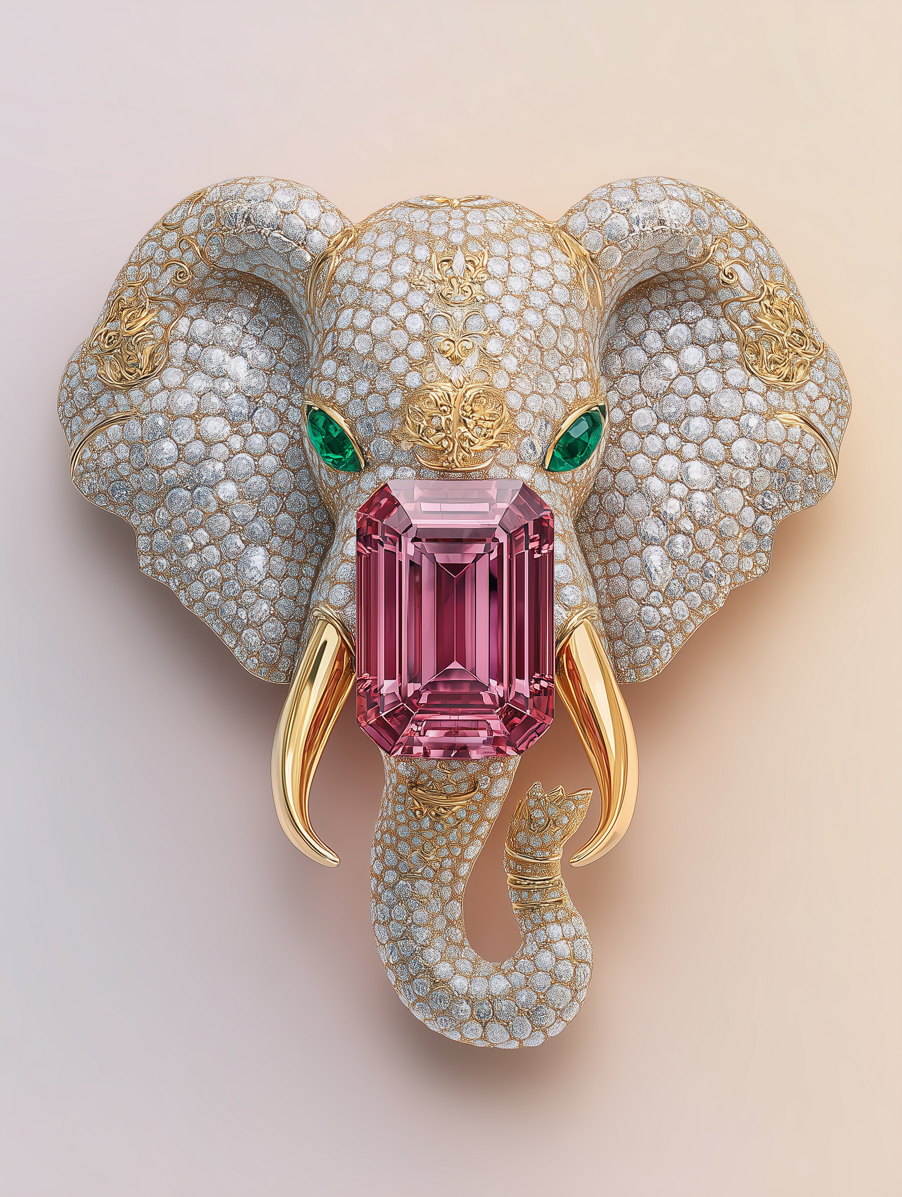 Ivory Majesty Lab Grown Diamond Brooch | IGI Certified | EF VS & Fancy Vivid Pink VS1 | 14KT Yellow Gold Luxury Statement Pin