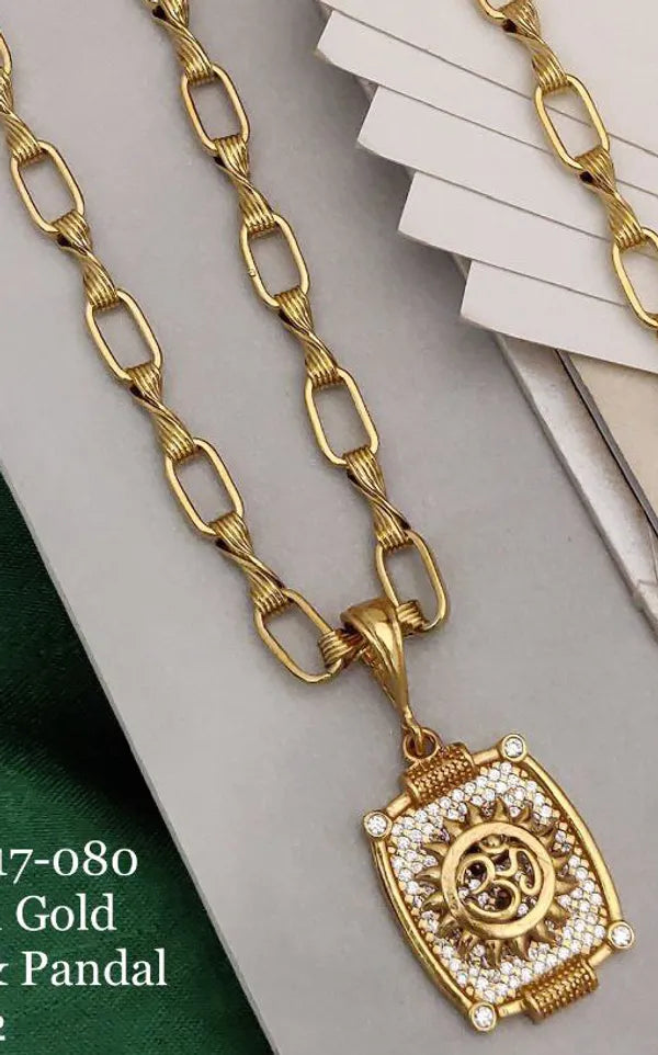 Om Design Gold Plated Pendant Set With Anti Tarnish & Waterproof Chain For Men