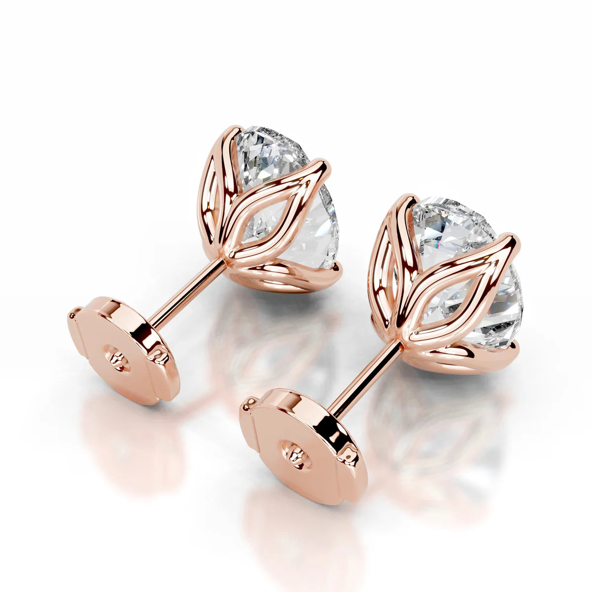Rose :: round lab grown diamond stud earrings IGI certified brilliant sparkle