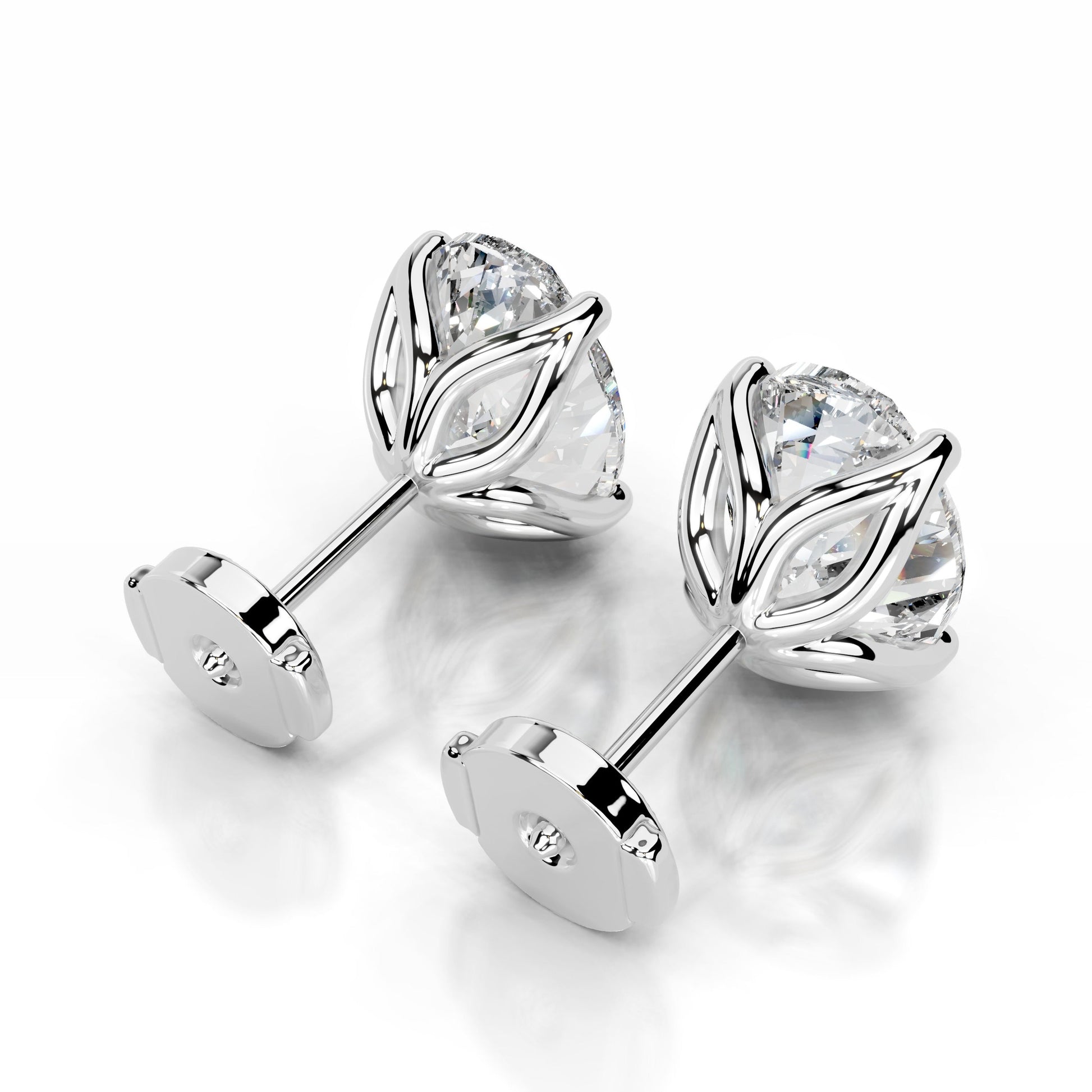 White :: modern round lab diamond earrings minimalist elegant studs