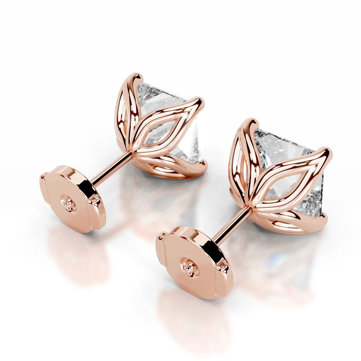 Rose :: lab grown round diamond earrings close up brilliance fine jewelry