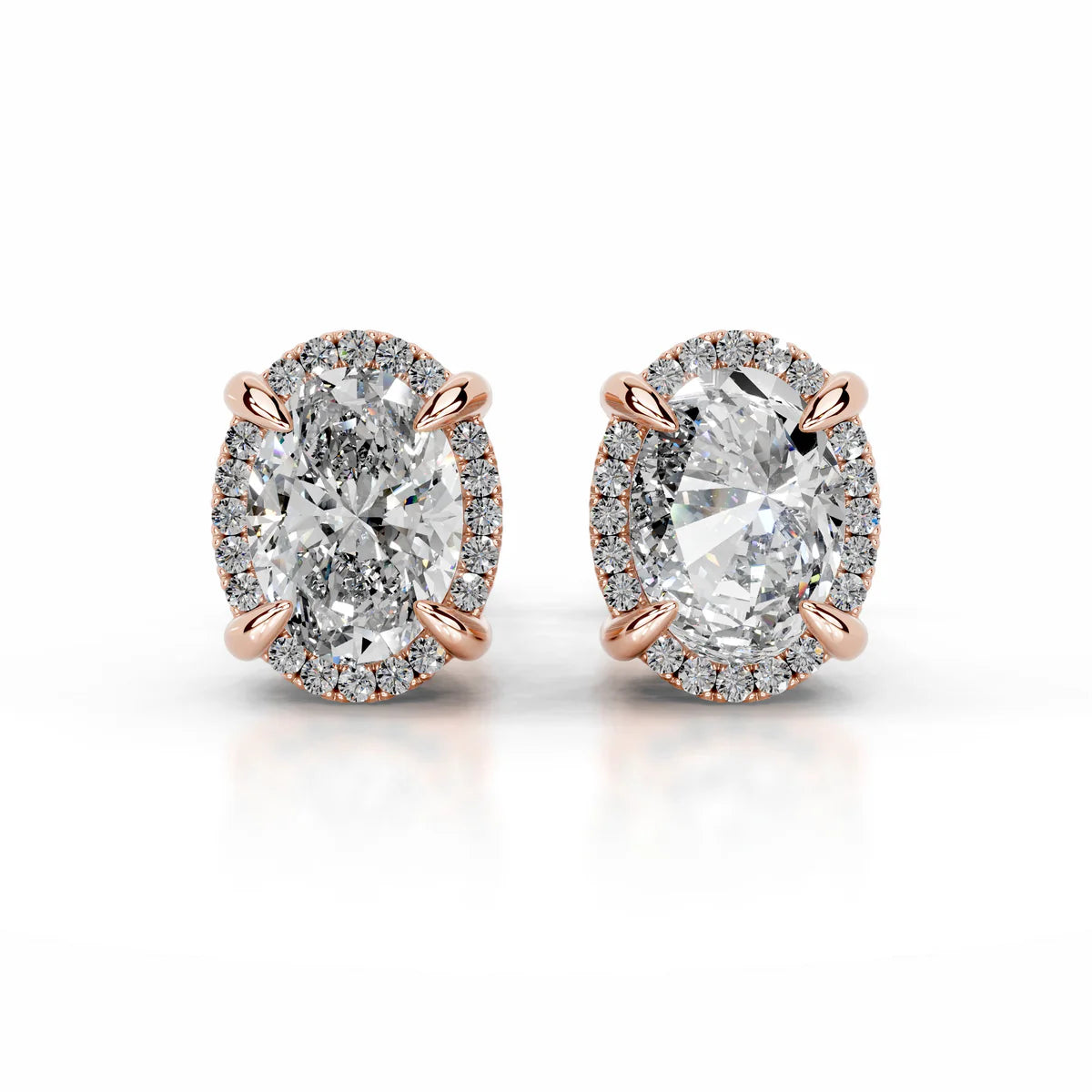 Rose:: oval halo lab grown diamond stud earrings sustainable luxury fine jewelry piece brilliant sparkle premium craftsmanship