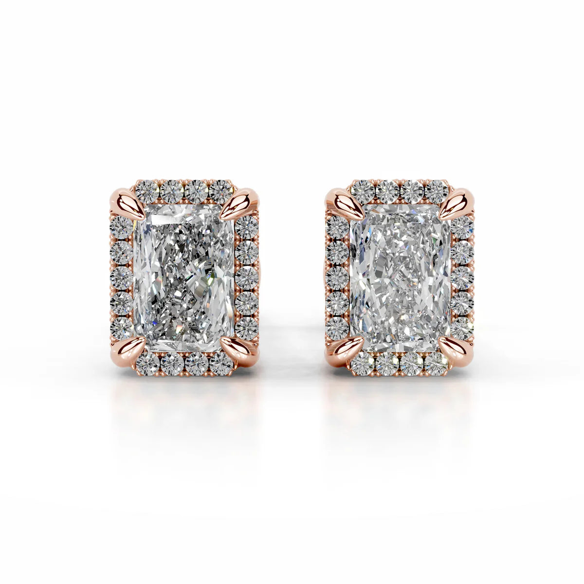 Rose:: radiant cut halo lab grown diamond stud earrings crafted for maximum brilliance and shine fine jewelry gift for special occasions