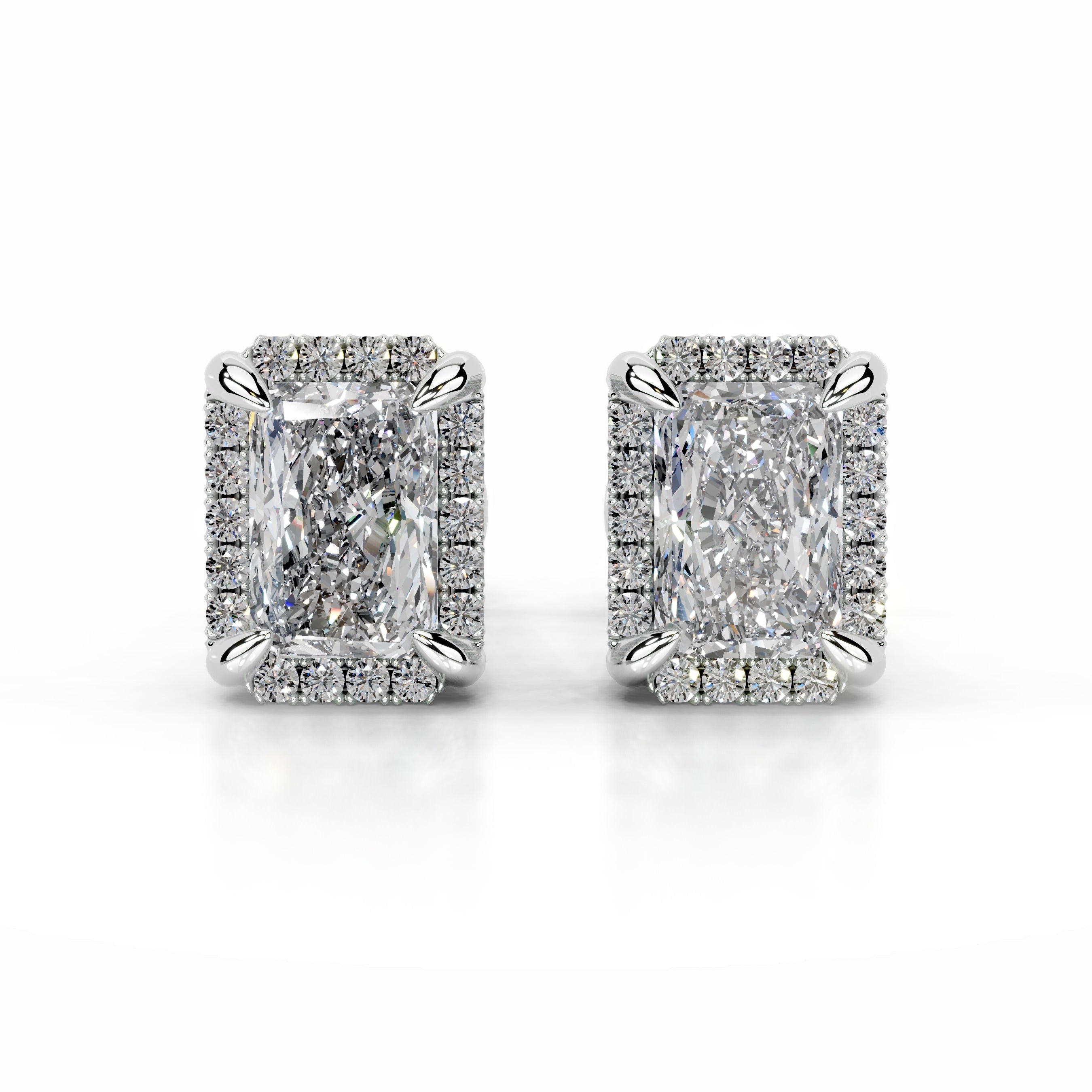 White:: radiant cut halo lab grown diamond stud earrings elegant halo design luxury earrings high quality lab grown diamond jewelry