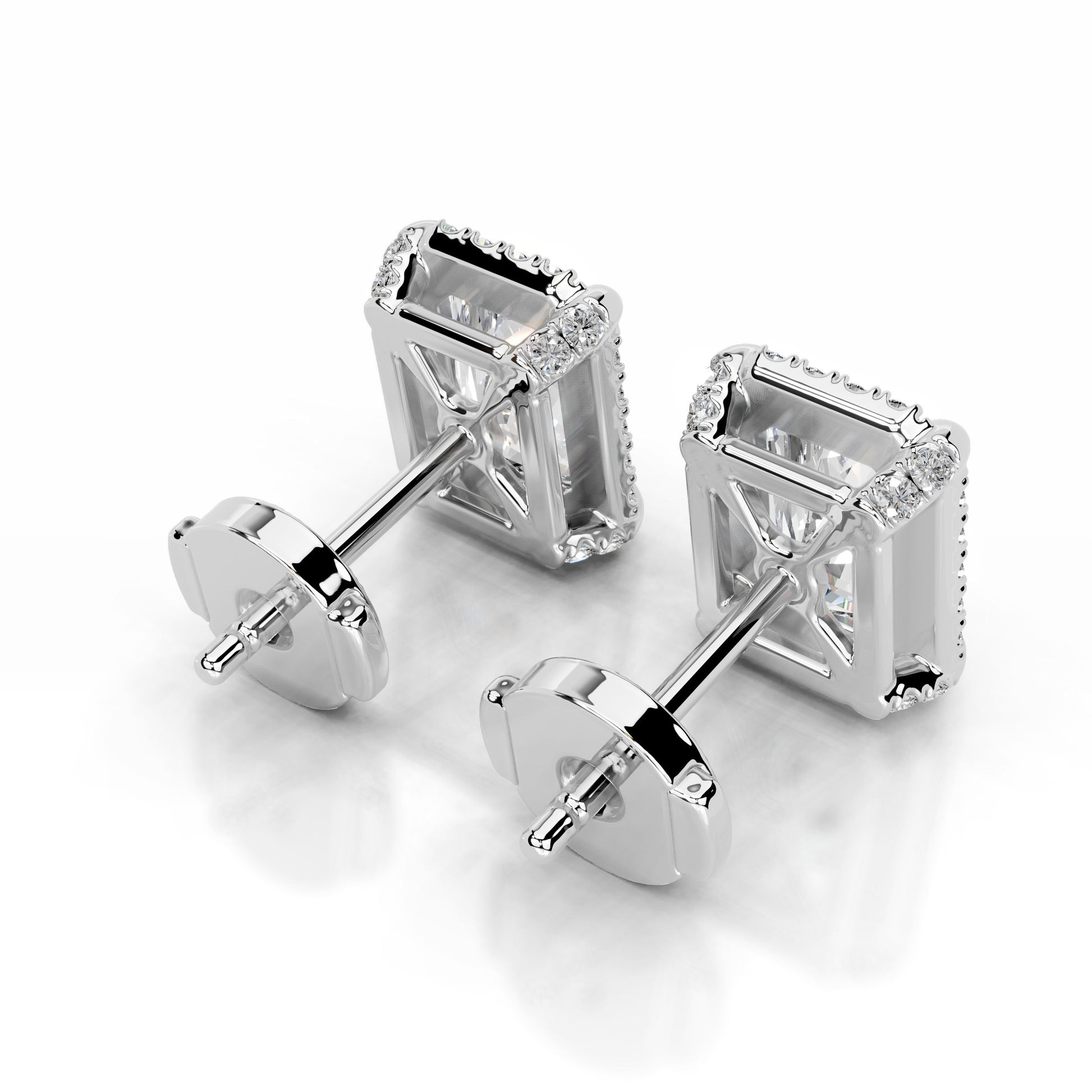 White:: radiant cut halo lab grown diamond stud earrings high quality lab grown diamond jewelry designer diamond earrings for women