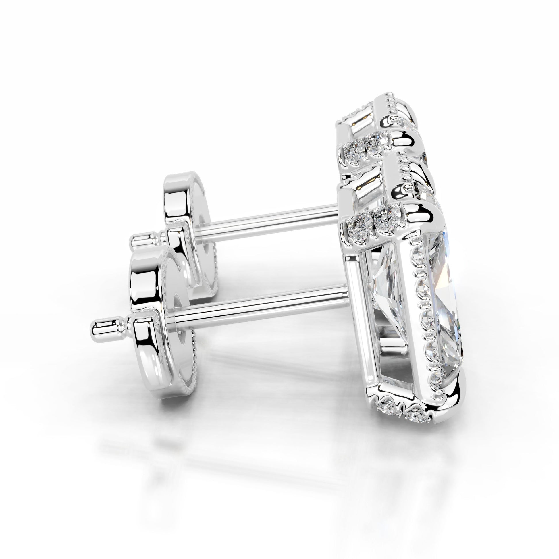 White:: radiant cut halo lab grown diamond stud earrings perfect wedding and engagement jewelry brilliant sparkle premium craftsmanship