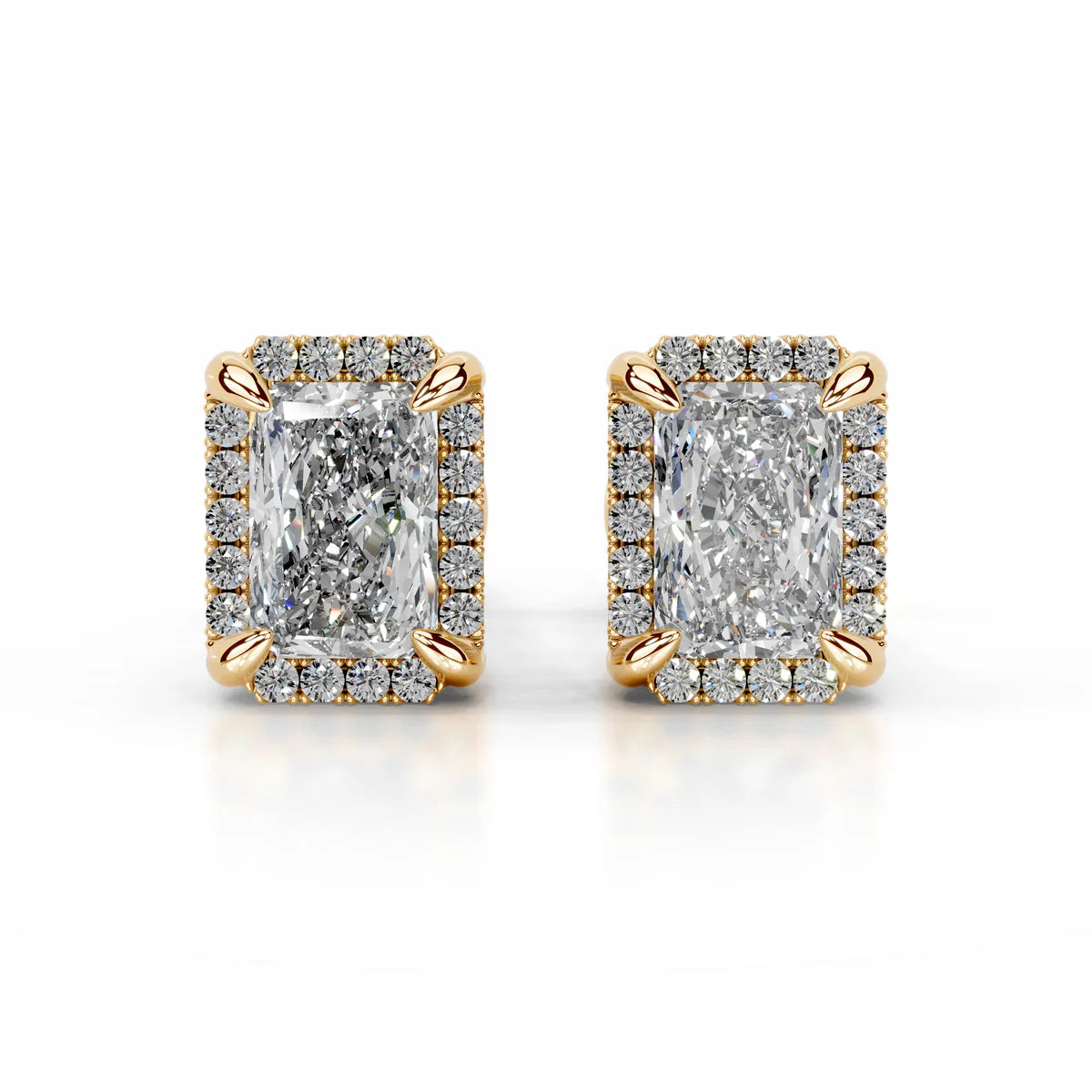 Yellow:: radiant cut halo lab grown diamond stud earrings modern luxury studs for daily elegance timeless fine jewelry statement earrings