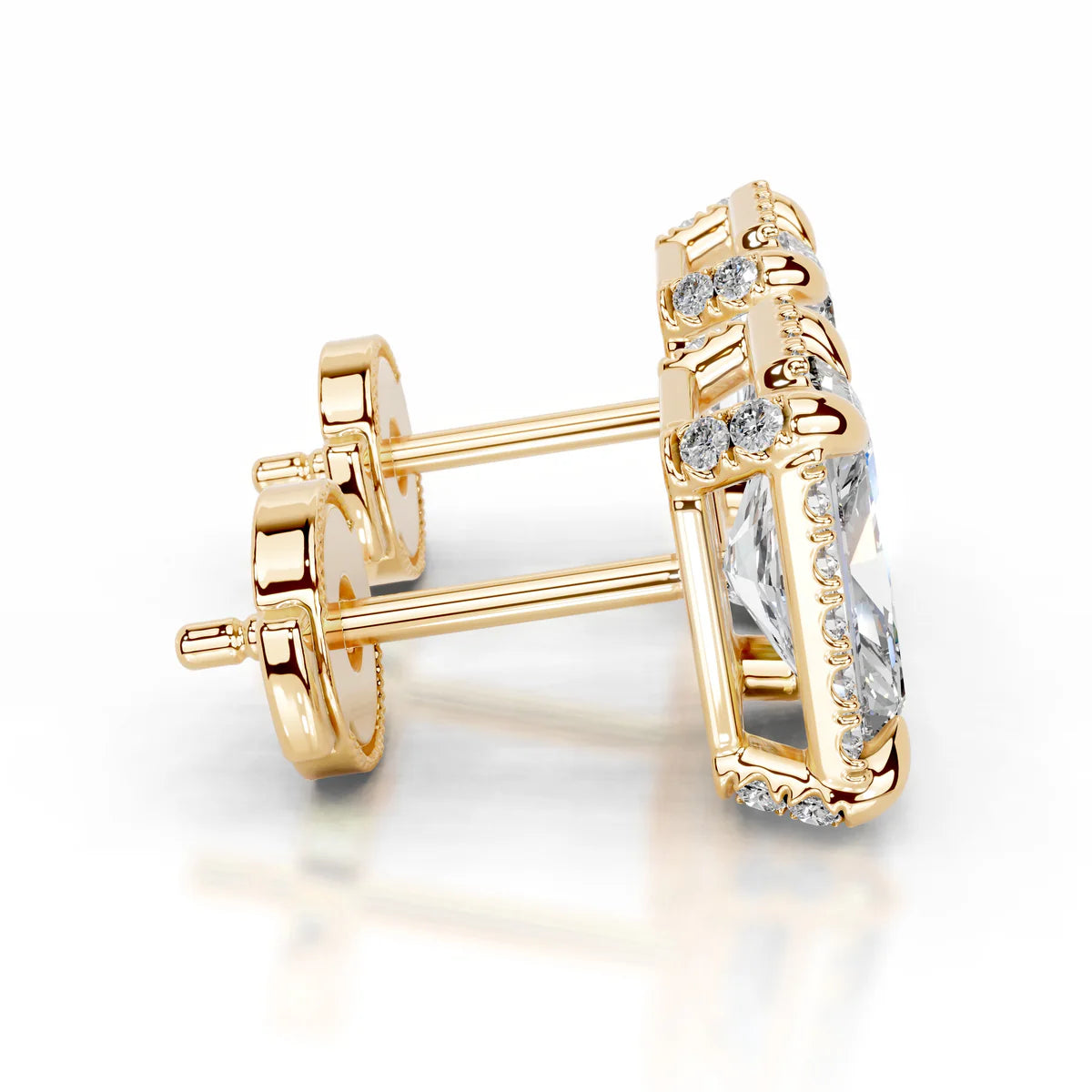 Yellow:: radiant cut halo lab grown diamond stud earrings elegant halo design luxury earrings crafted for maximum brilliance and shine