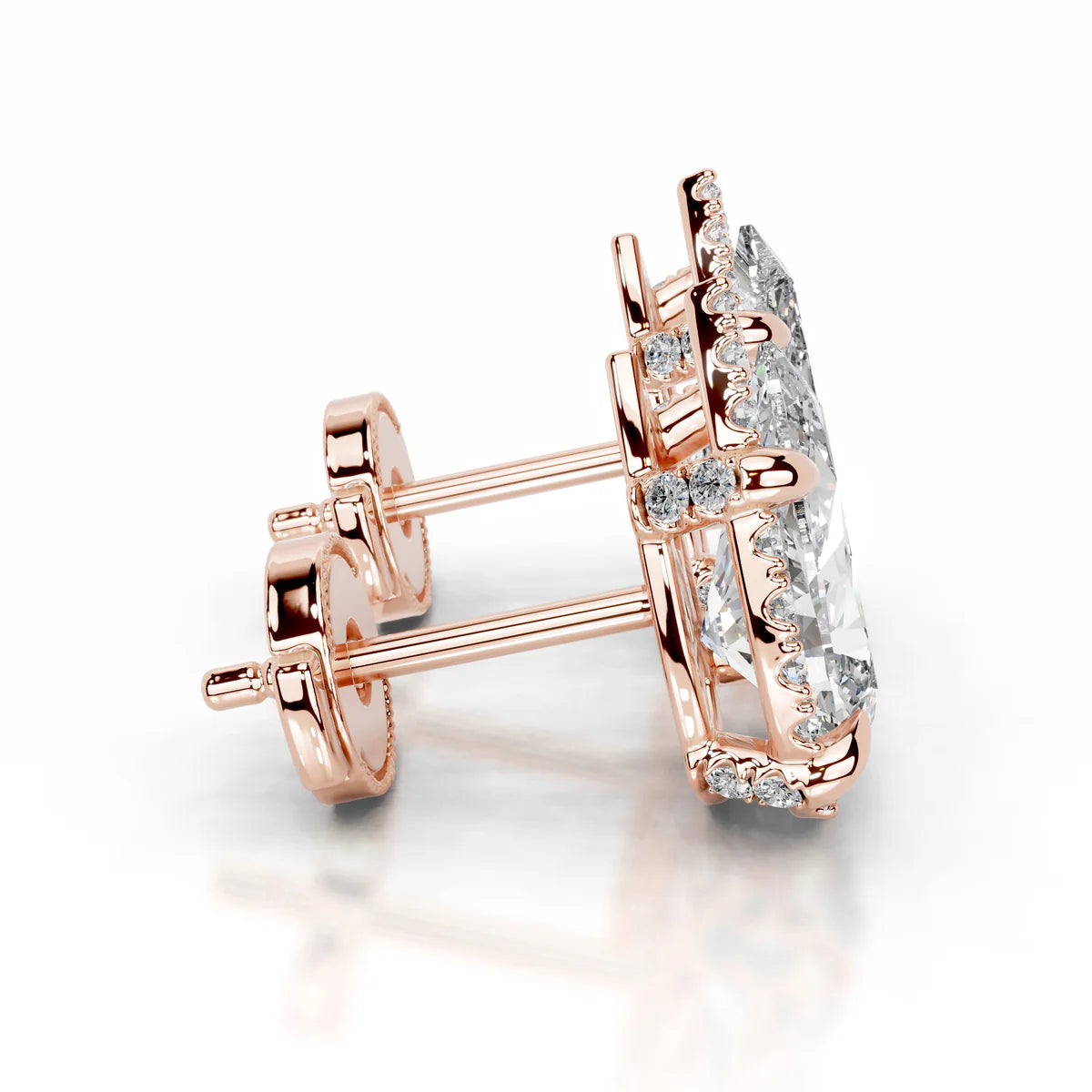Rose:: pear shape halo lab grown diamond stud earrings premium halo setting elegant design brilliant sparkle premium craftsmanship
